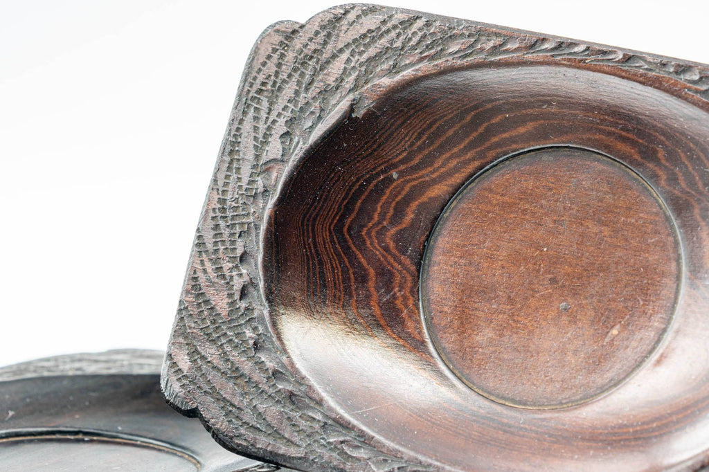 Japanese Chataku - Pair of Patterned Rectangular Wooden Tea Saucers