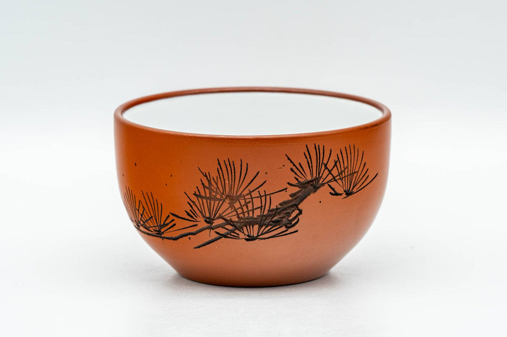 Japanese Teacup - Long Grass Engraved White Inner-Glazed Tokoname-yaki Yunomi - 120ml