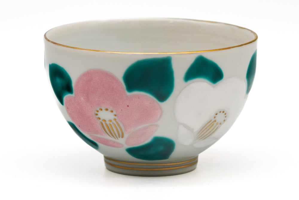 Hand-painted Camellias Kiyomizu-yaki Yunomi - 120ml