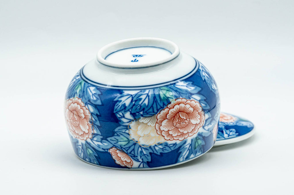 Japanese Teacup - Blue Pink Floral Arita-yaki Lidded Yunomi - 150ml