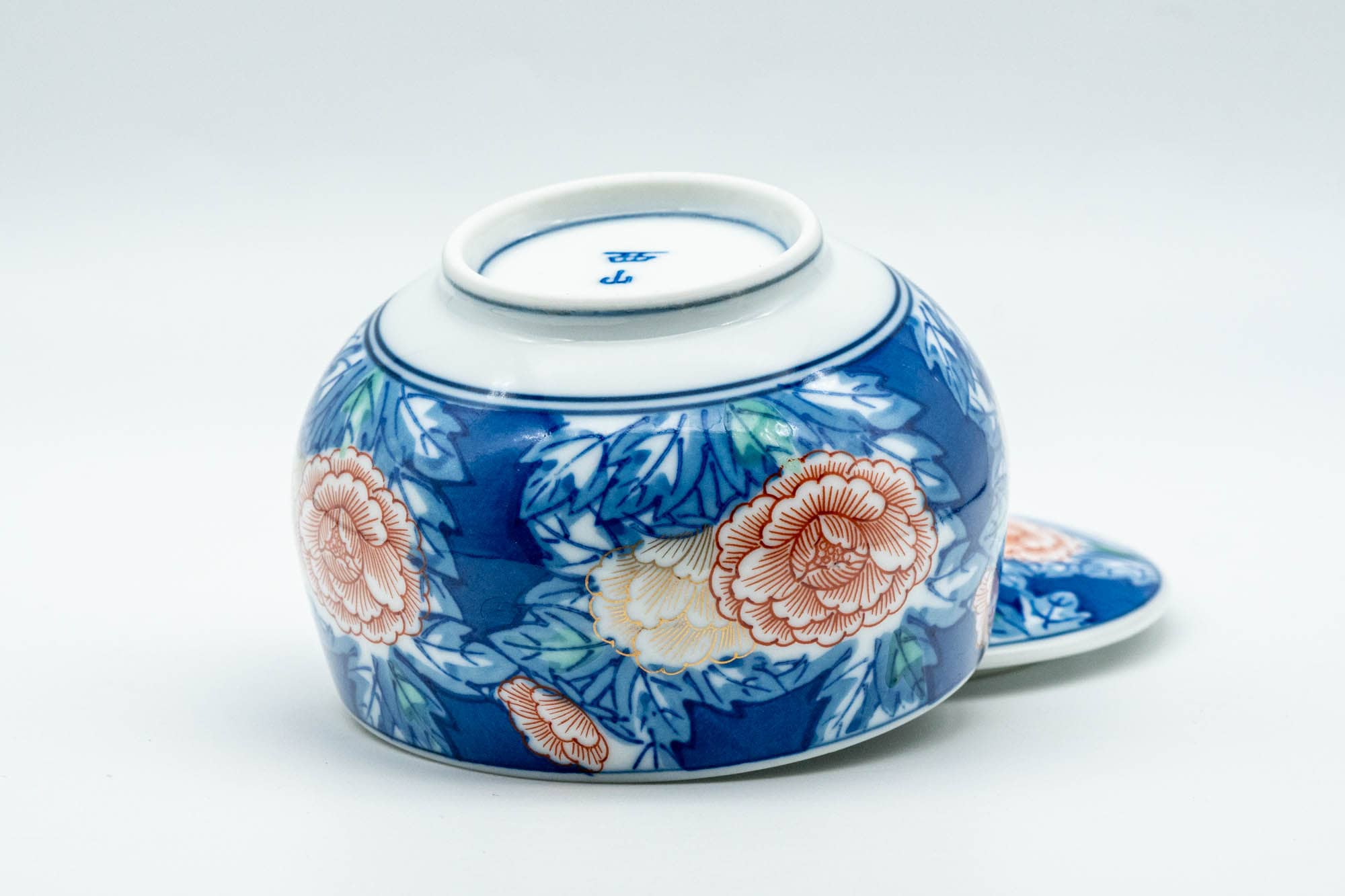 Japanese Teacup - Blue Pink Floral Arita-yaki Lidded Yunomi - 150ml