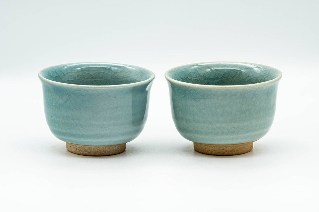 Japanese Teacups - Pair of Celadon Crazed Glazed Yunomi - 125ml