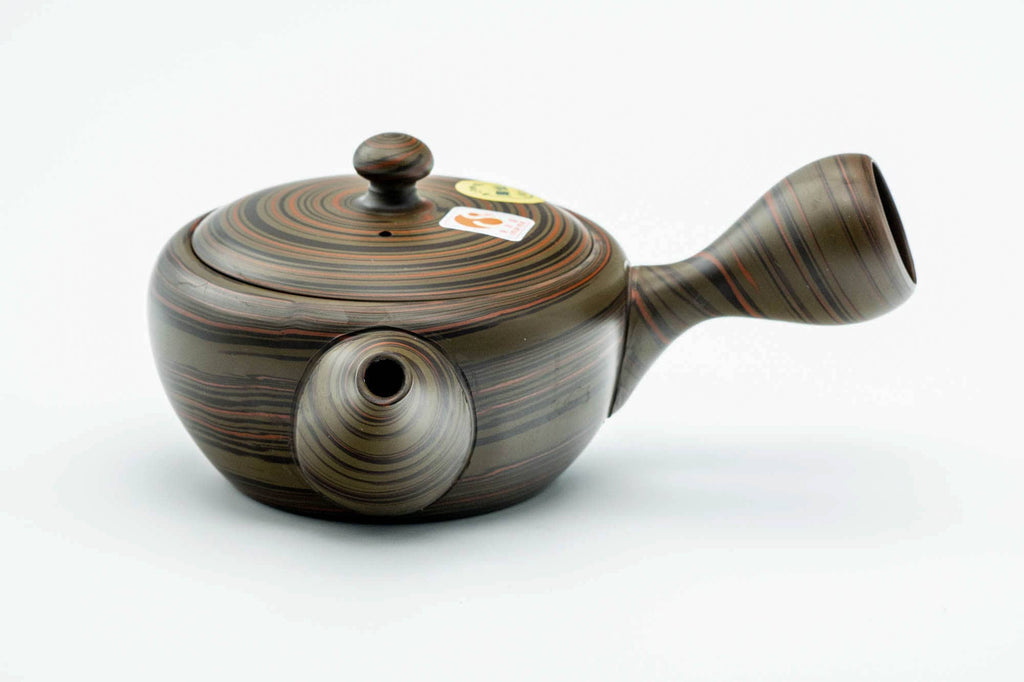 Japanese Kyusu - Dark Green Nerikomi Tokoname-yaki Mesh Teapot - 225ml