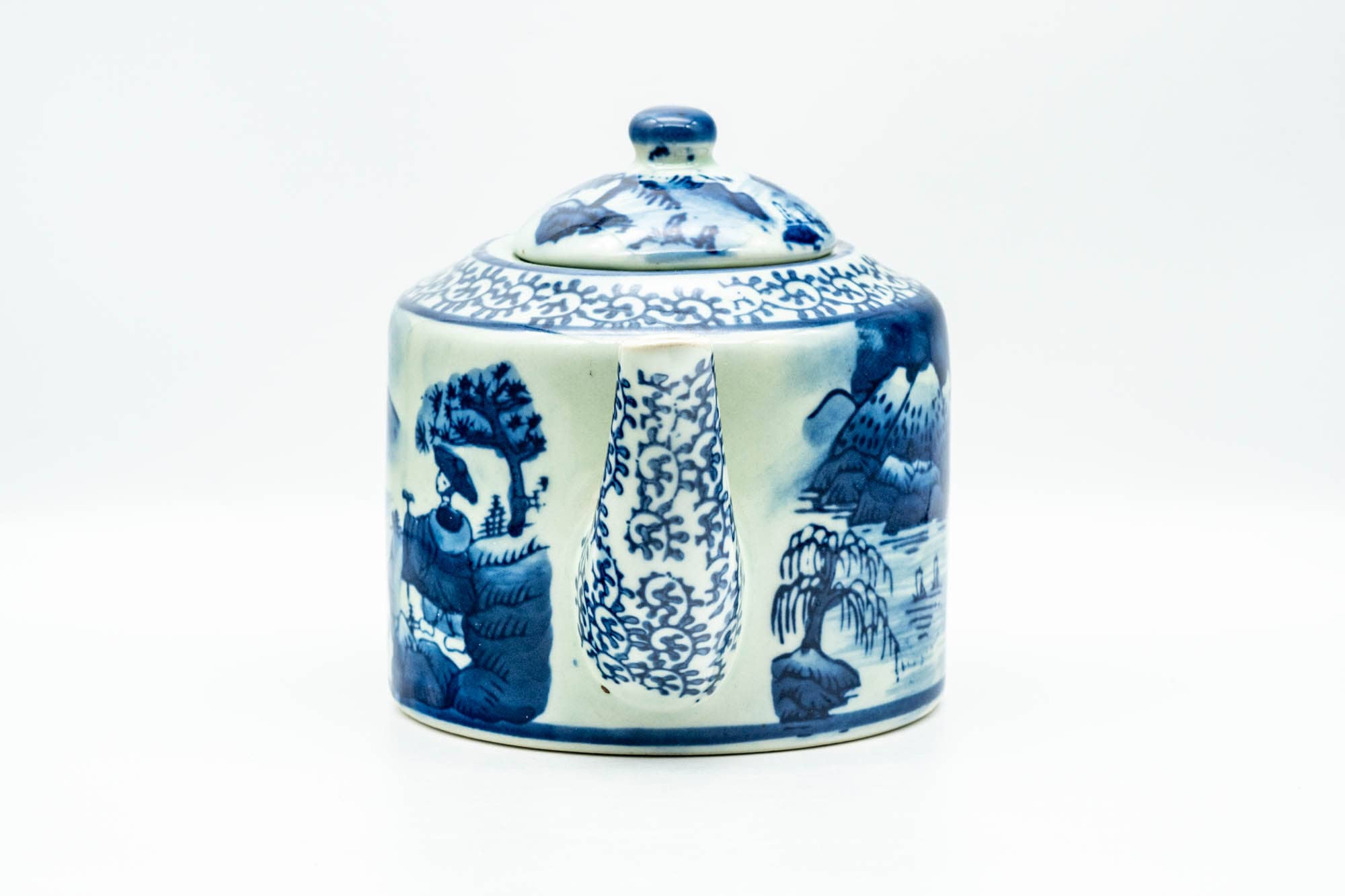 Japanese Kyusu - Blue Geometric Mountainous Motif Porcelain Do-ake Ushirode Teapot - 550ml