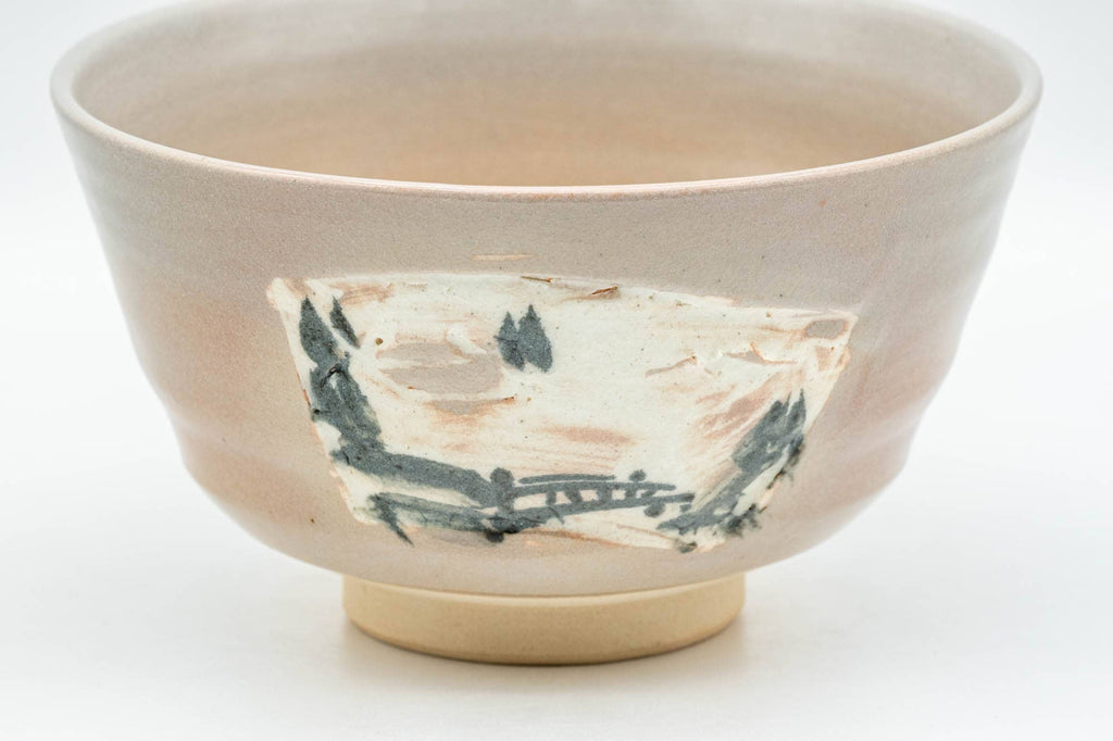 Japanese Matcha Bowl - Abstract Beige Pink Glazed Kyo-yaki Chawan - 300ml