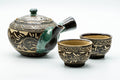Japanese Tea Set - Floral Geometric Large Kyusu Teapot with 2 Yunomi Teacups