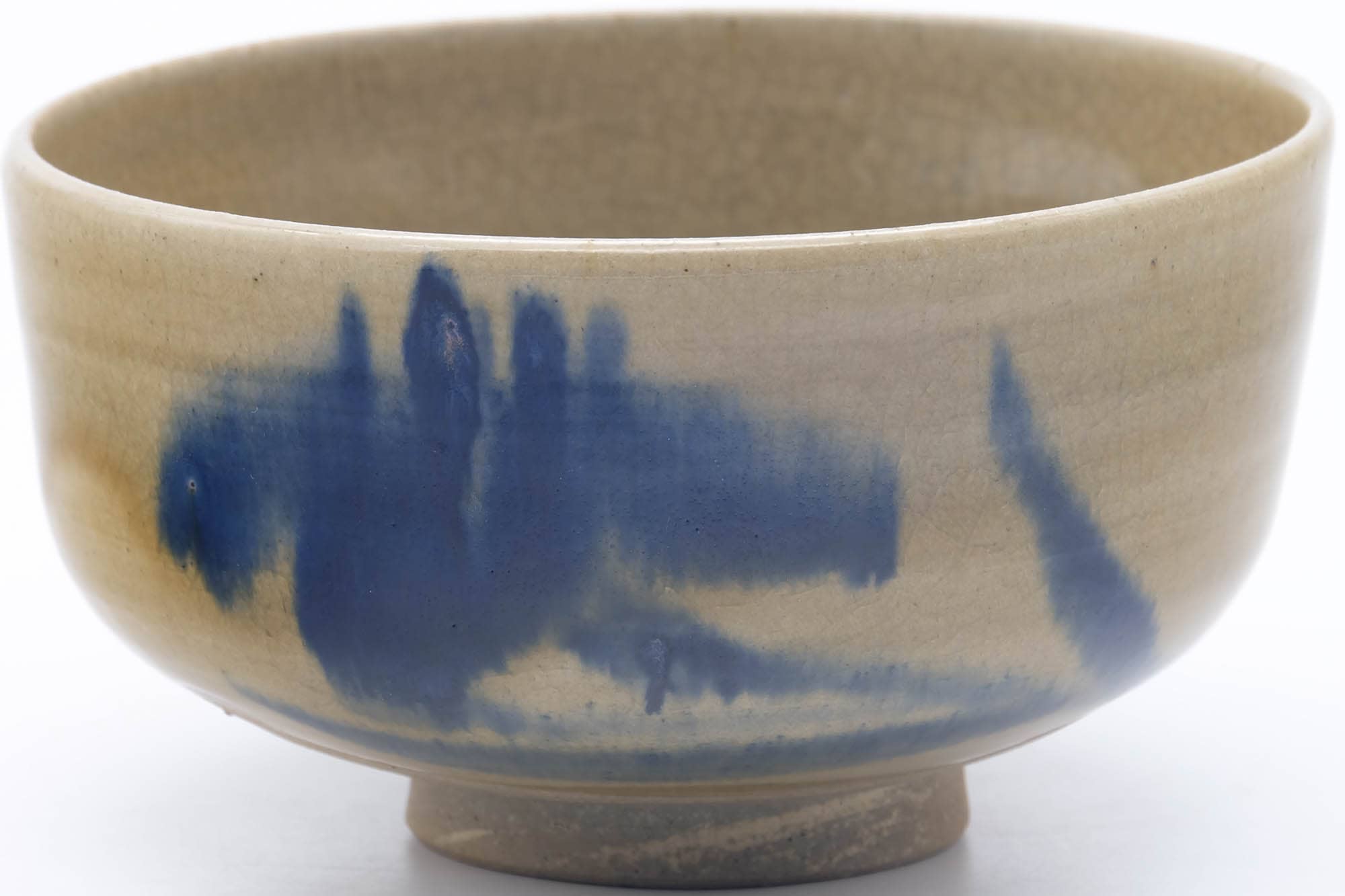 Japanese Matcha Bowl - Abstract Blue Beige Glazed Chawan - 500ml