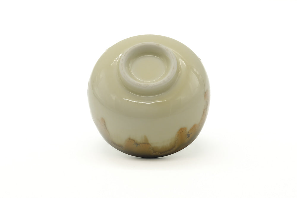 Japanese Teacup - White Yellow Brown Drip-glazed Yunomi - 175ml