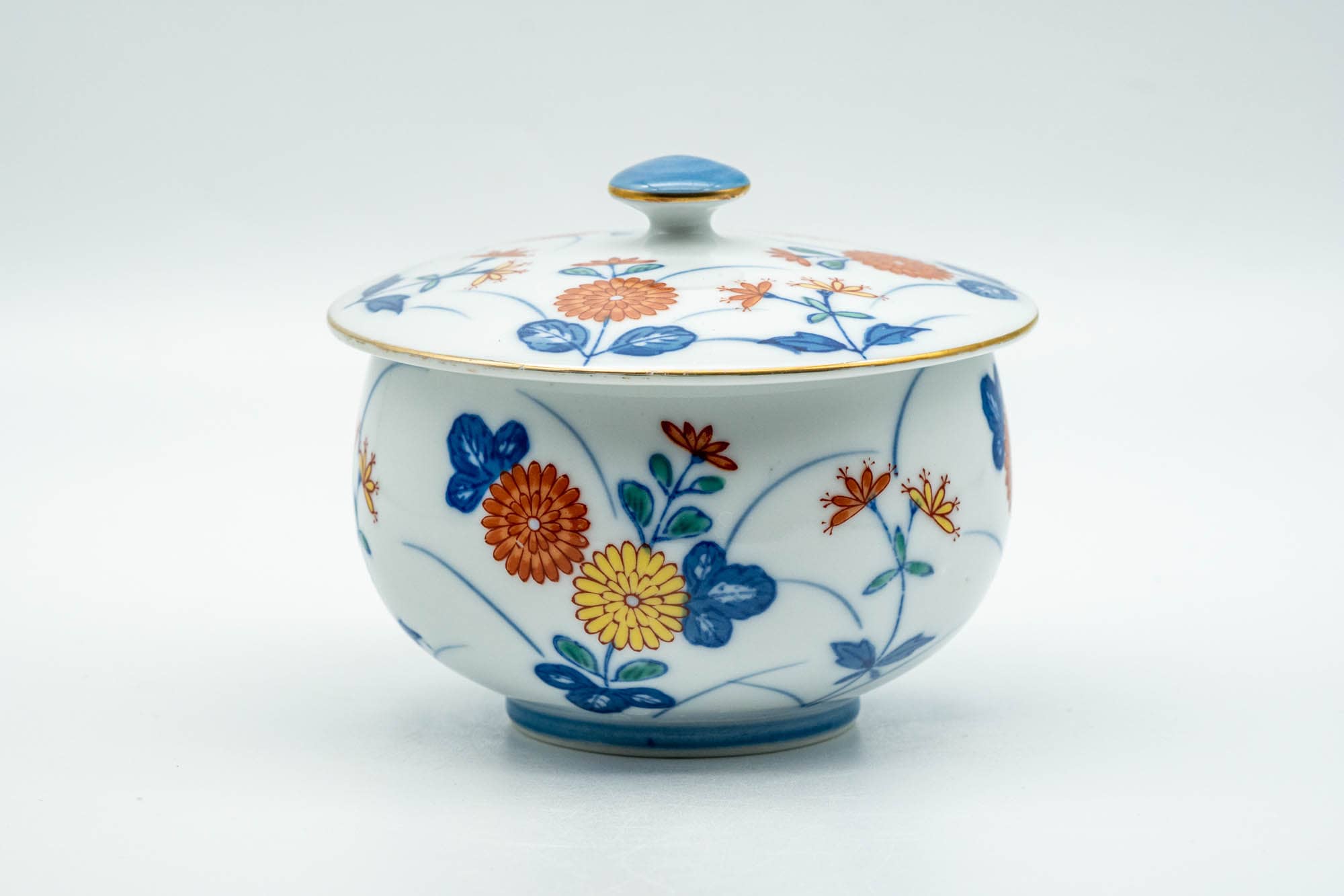 Japanese Teacup - Floral Blue Arita-yaki Lidded Yunomi - 150ml