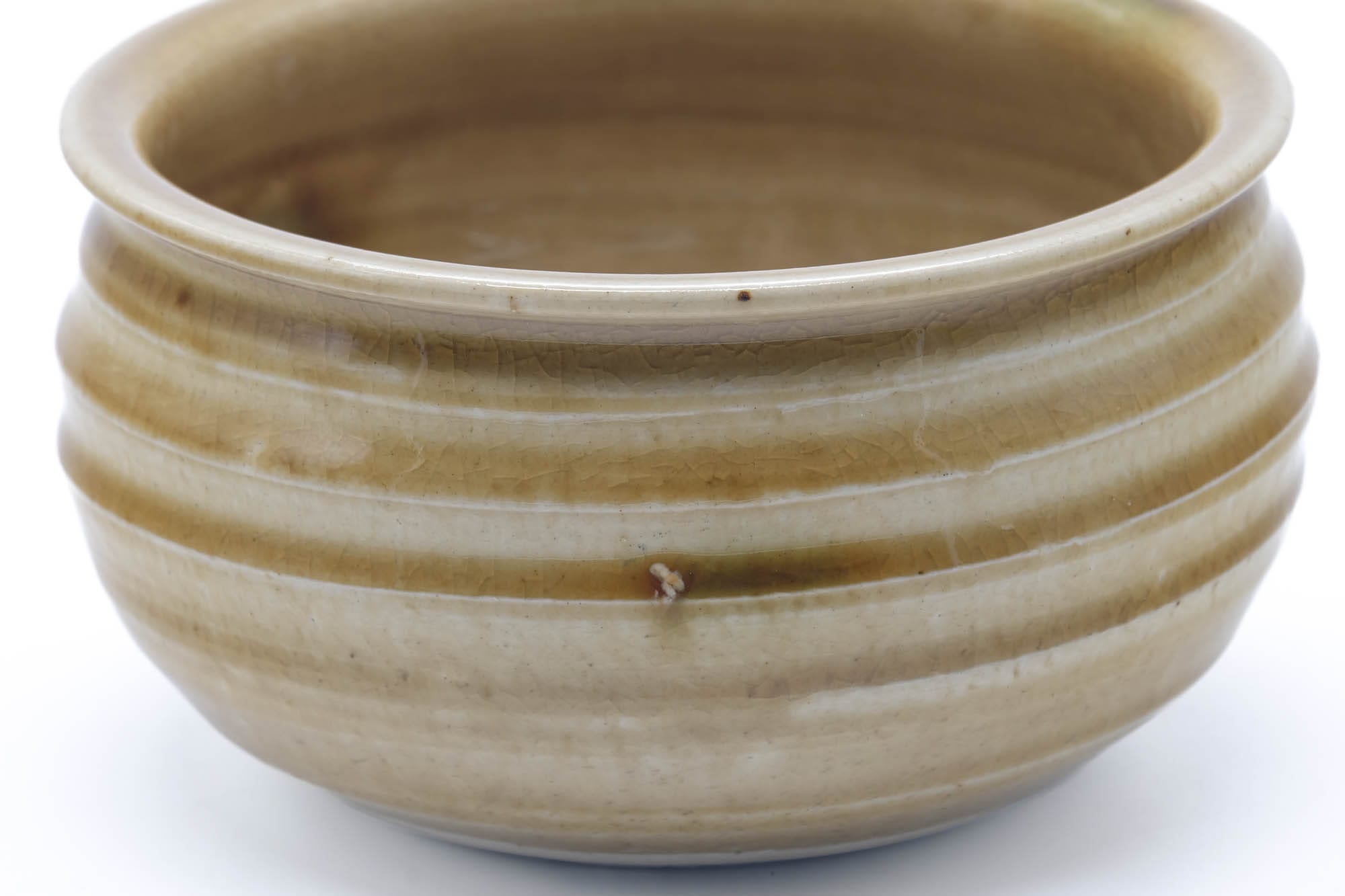 Japanese Kensui - Spiraling Yellow Glazed Seto-yaki Water Bowl - 640ml