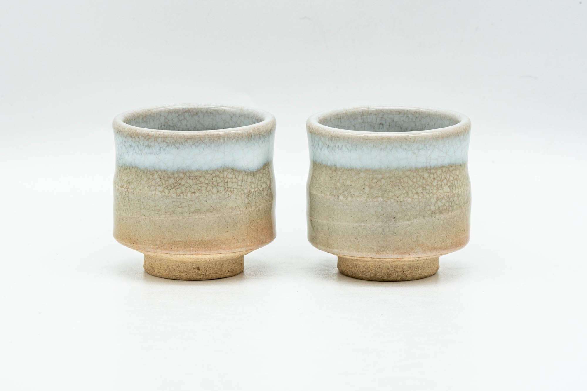 Japanese Teacups - Pair of Beige White Tsutsu-gata Hagi-yaki Guinomi - 40ml