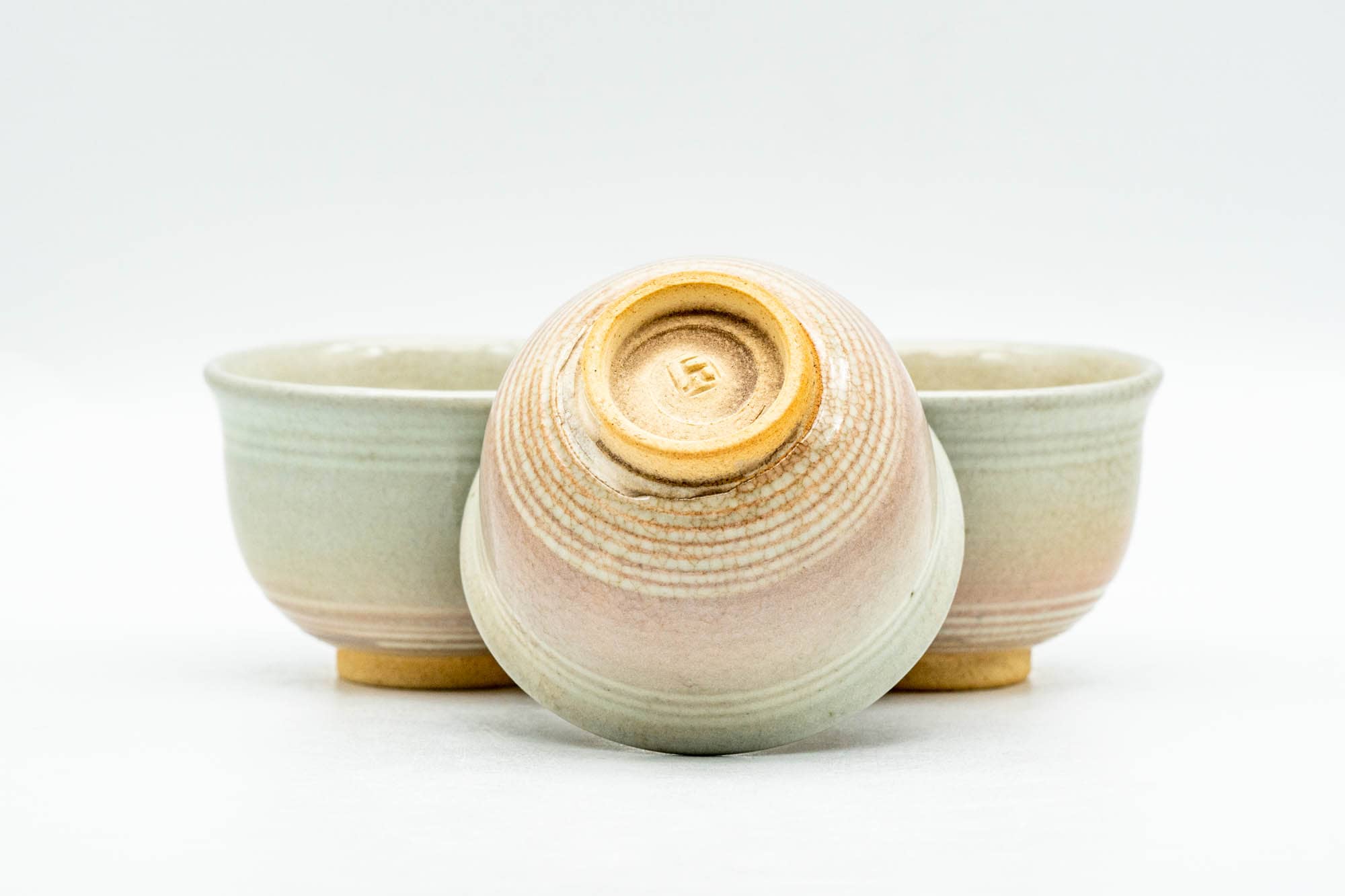 Japanese Teacups - Set of 3 Tiny Spiraling Hagi-yaki Guinomi - 35ml