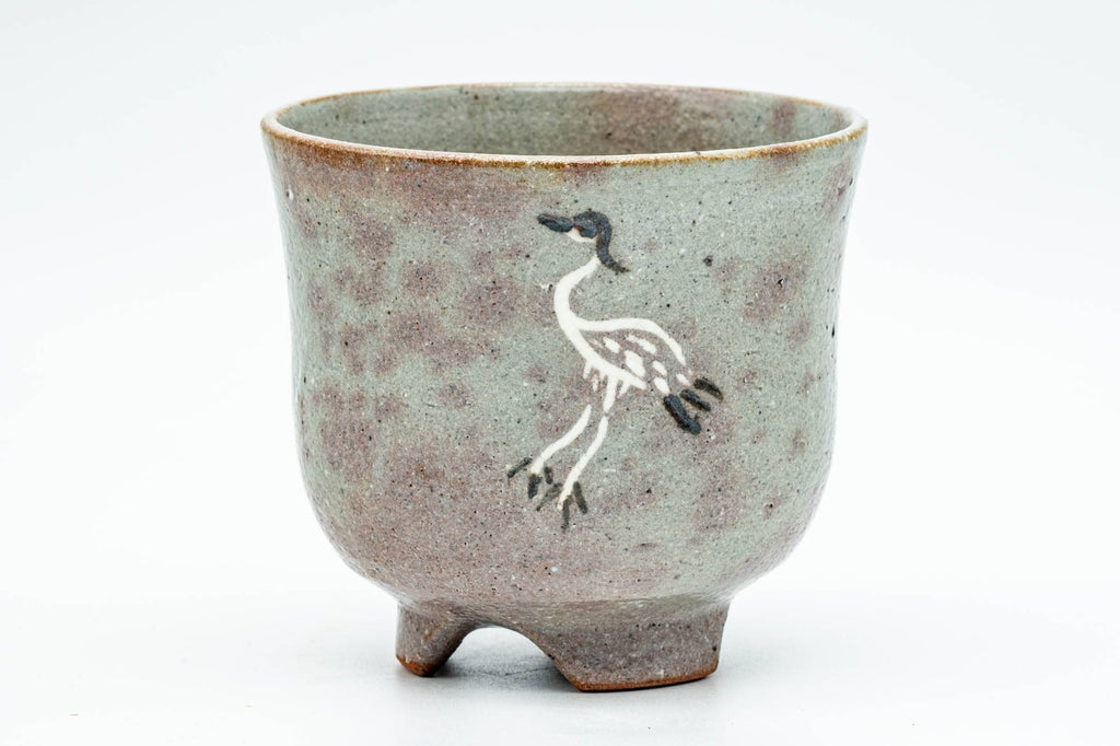 Japanese Matcha Bowl - Standing Crane Grey Pink Gohonte Glazed Winter Chawan (御本立鶴) with Tomobako Wooden Box - 450ml