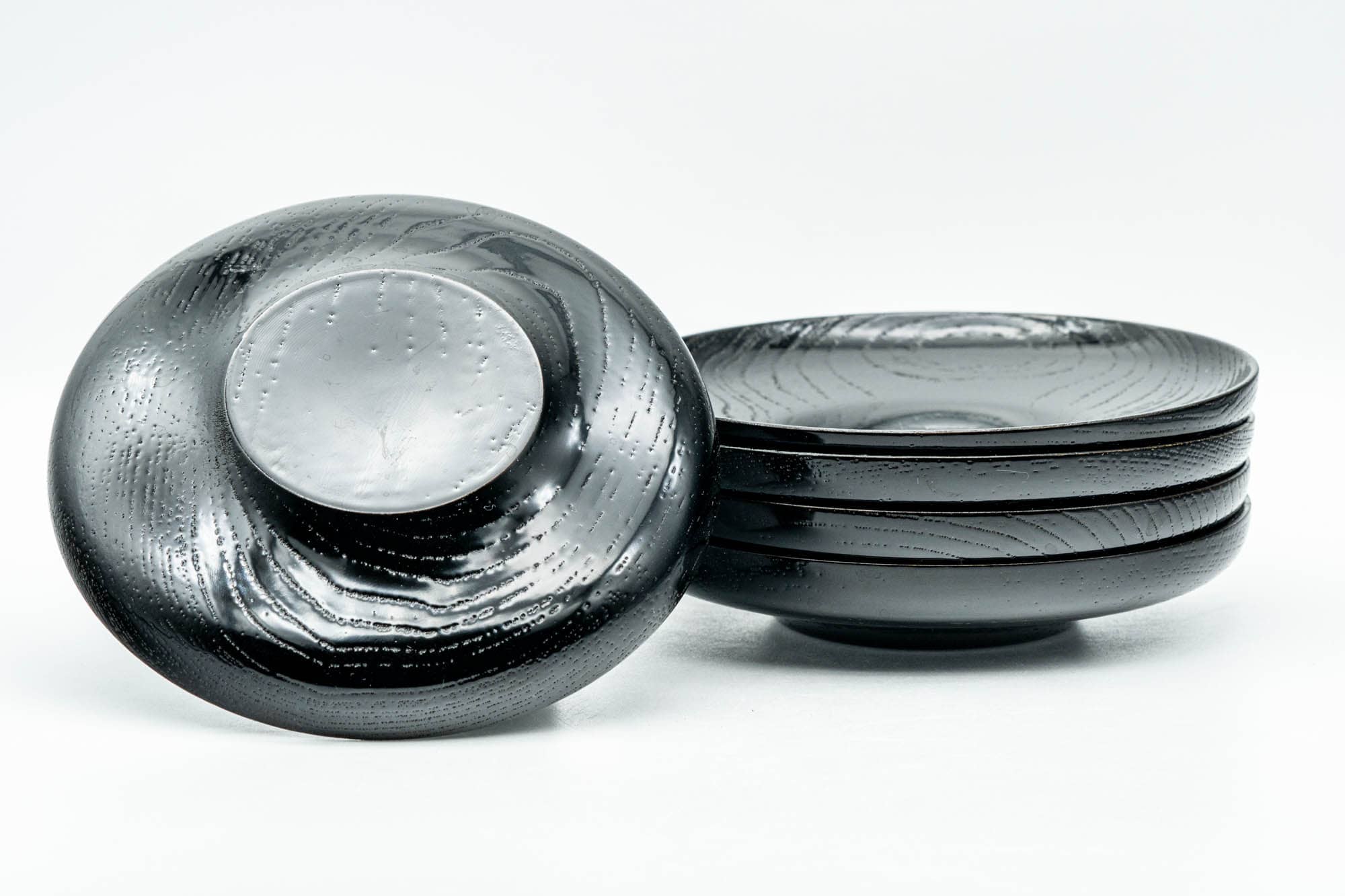 Japanese Chataku - Set of 5 Black Wooden Tea Saucers