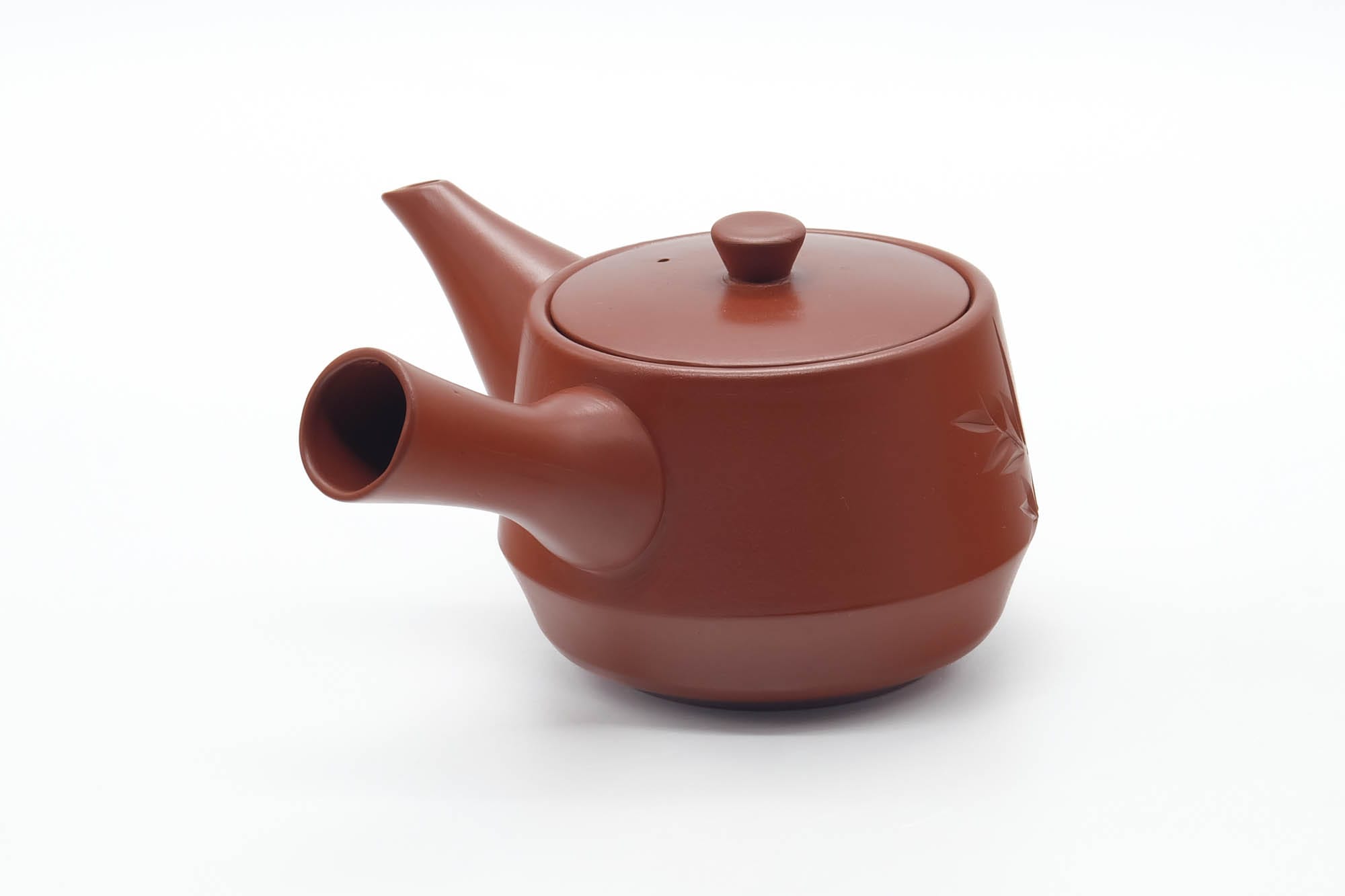 Japanese Kyusu - Bamboo Engraved Tokoname Red Shudei Teapot - 300ml