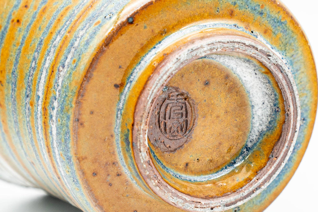 Japanese Teacup - Green Orange Spiraling Guinomi - 50ml