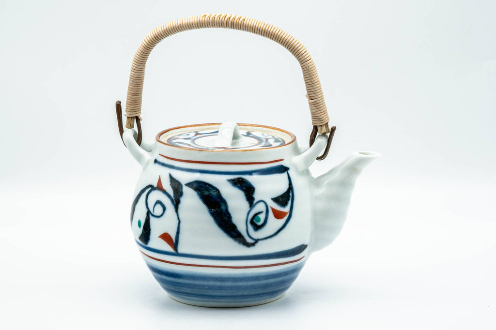Japanese Dobin - Blue Floral White Porcelain Arita-yaki Debeso Teapot - 400ml