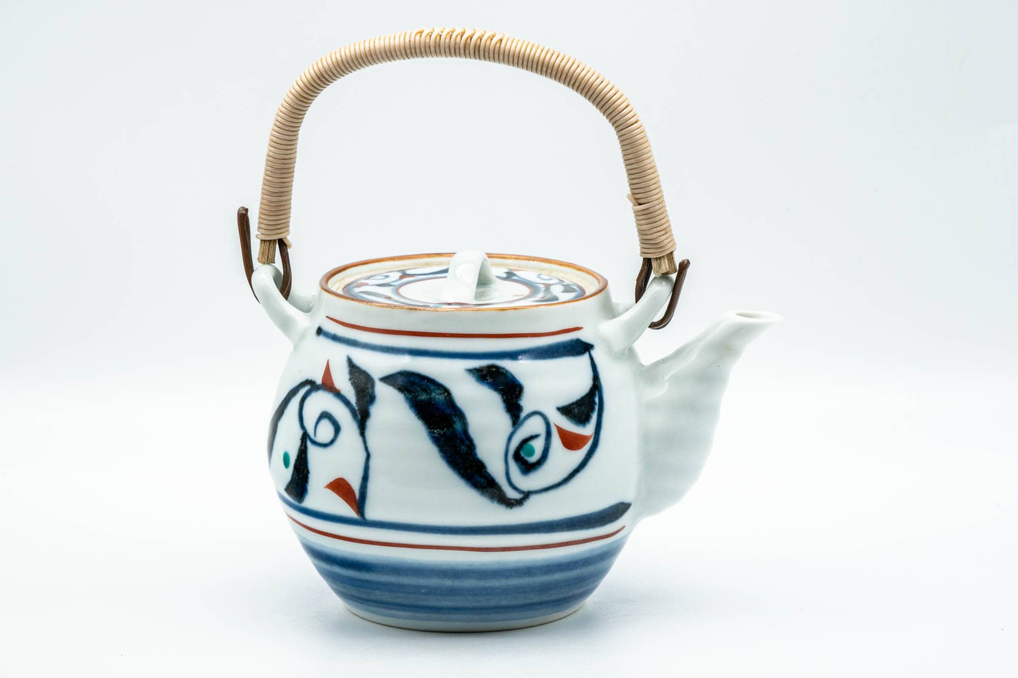 Japanese Dobin - Blue Floral White Porcelain Arita-yaki Debeso Teapot - 400ml
