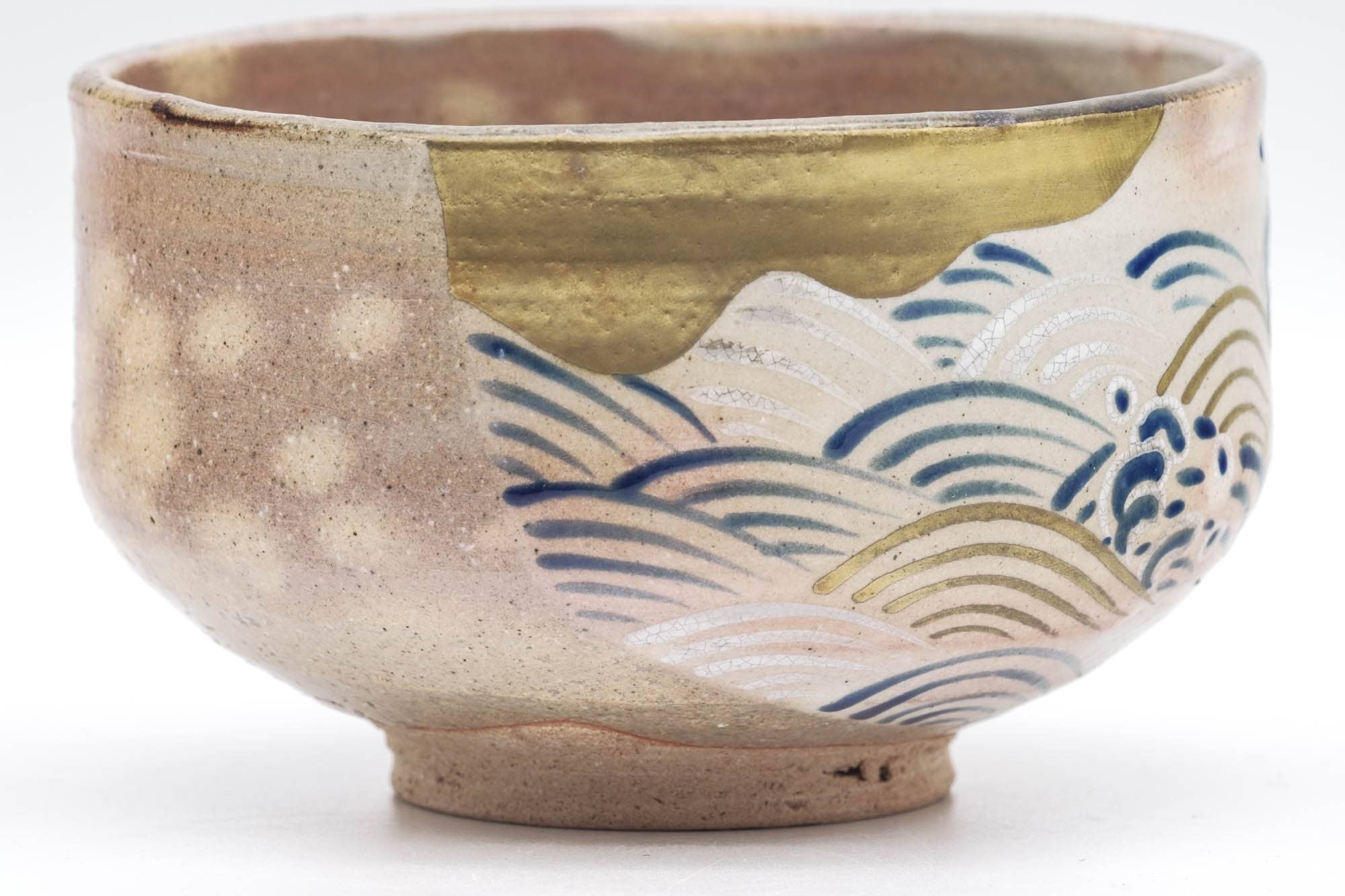 Japanese Matcha Bowl - Beige Pink Gohonte Seigaiha Kyo-yaki Chawan - 300ml