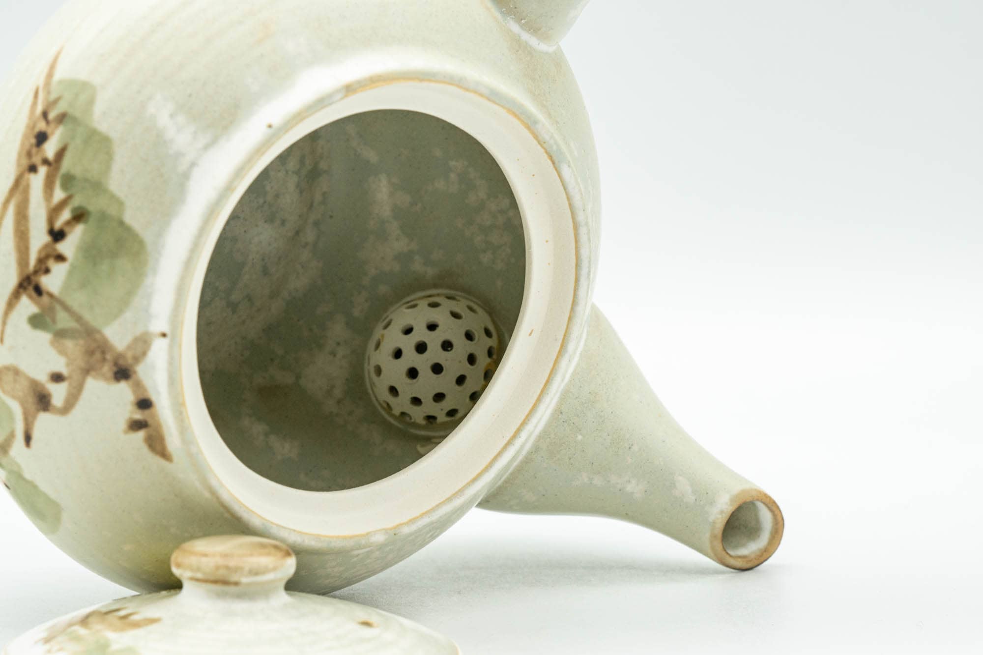 Japanese Kyusu - Beige Foliage Kiyomizu-yaki Debeso Teapot - 300ml
