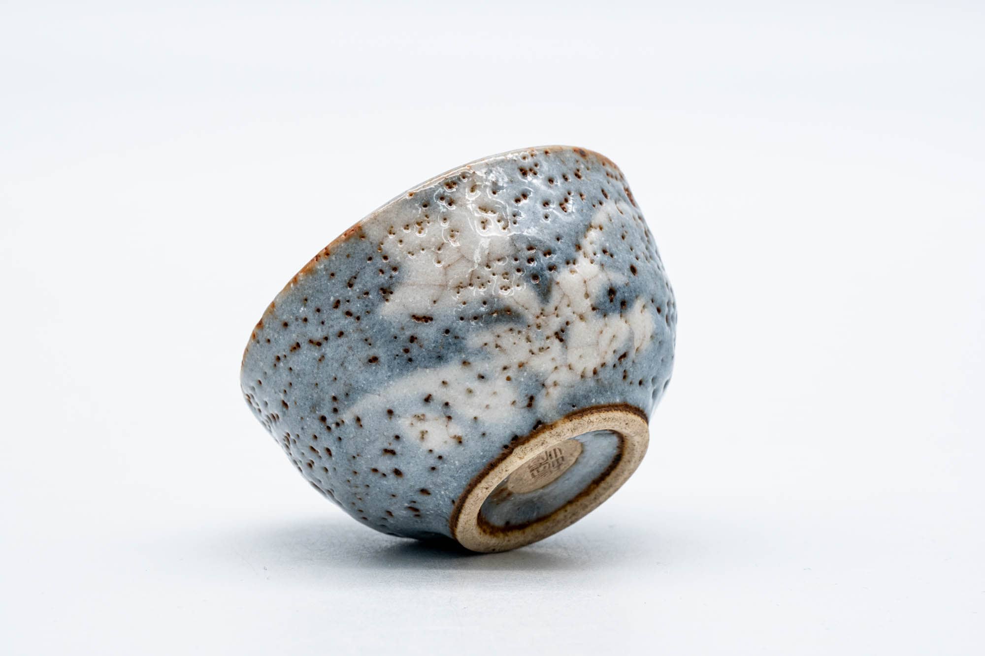 Japanese Teacup - Floral Blue Shino Glazed Mino-yaki Guinomi - 50ml