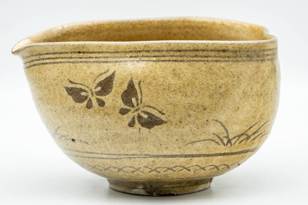 Japanese Katakuchi - Butterflies Beige Glazed Tea Pouring Bowl - 450ml
