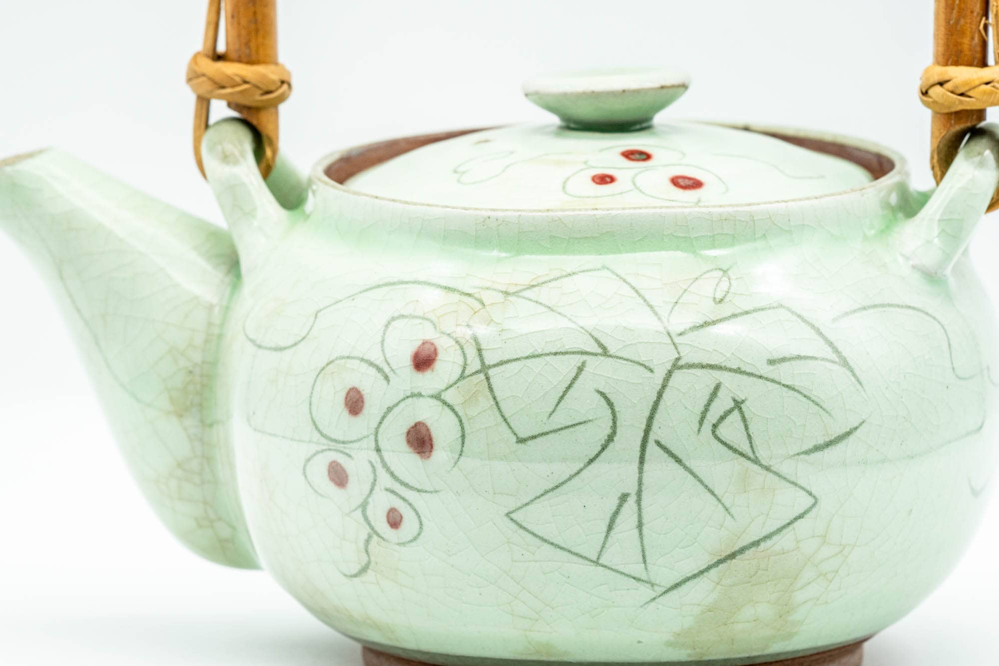Japanese Dobin - Grapevine Green Celadon Glazed Debeso Teapot - 450ml