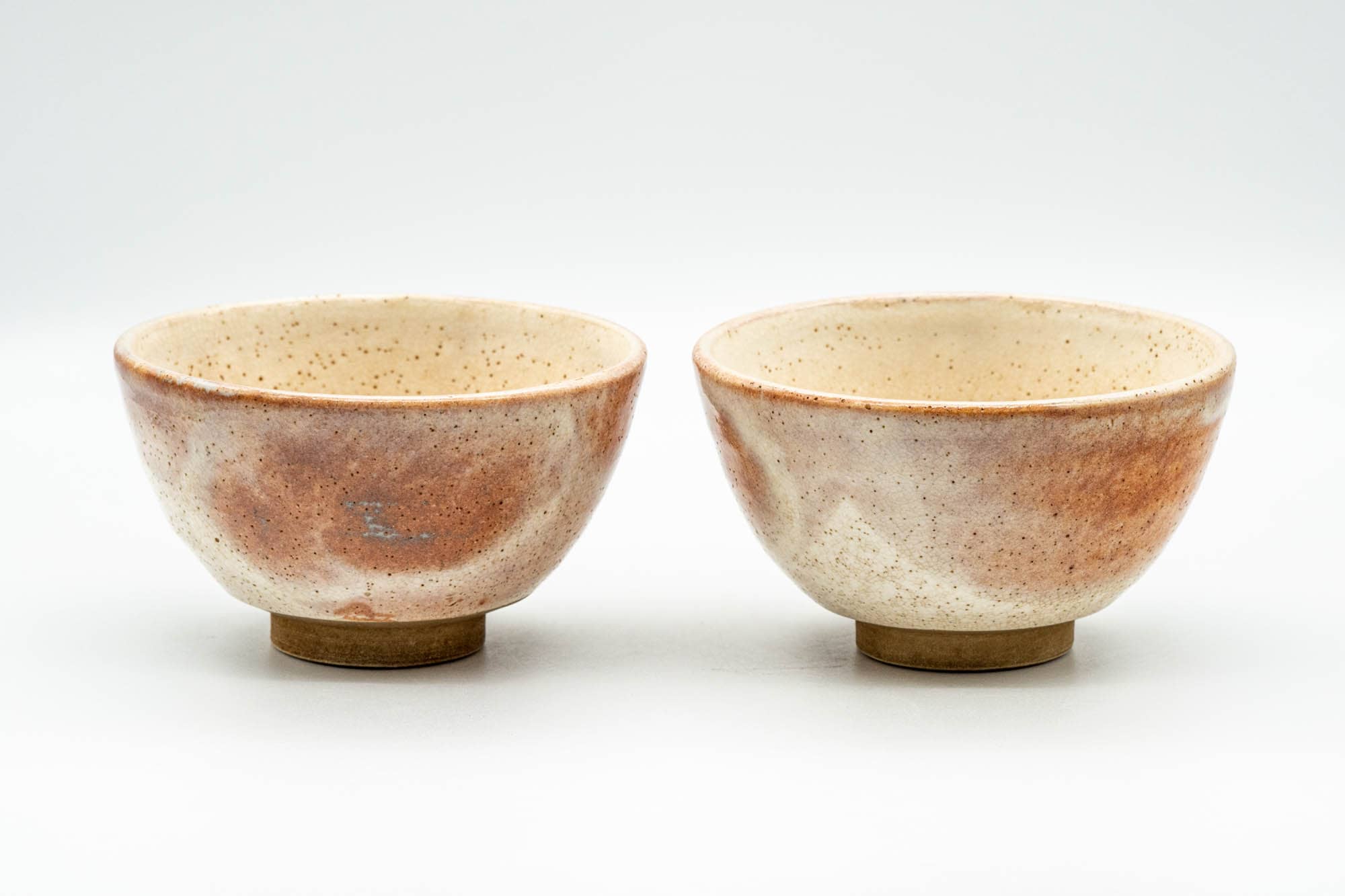 Japanese Teacups - Pair of Blush Orange and White Shino Glazed Yunomi - 120ml