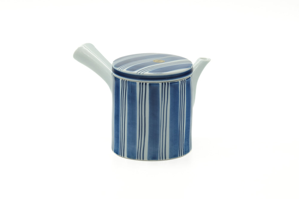 Japanese Tea Set - Blue White Arita Porcelain Kyusu Teapot with 5 Yunomi Teacups