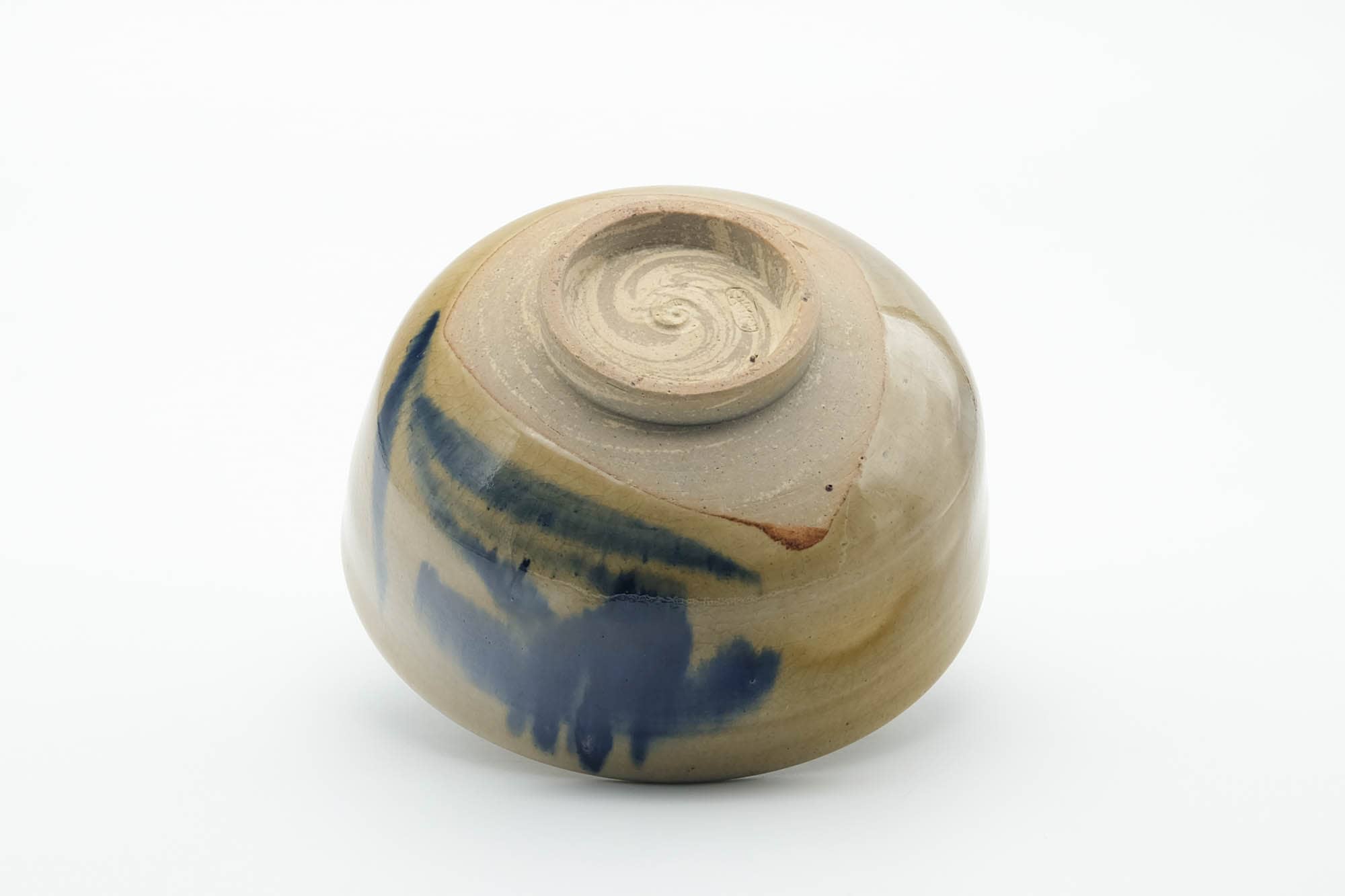 Japanese Matcha Bowl - Abstract Blue Beige Glazed Chawan - 500ml