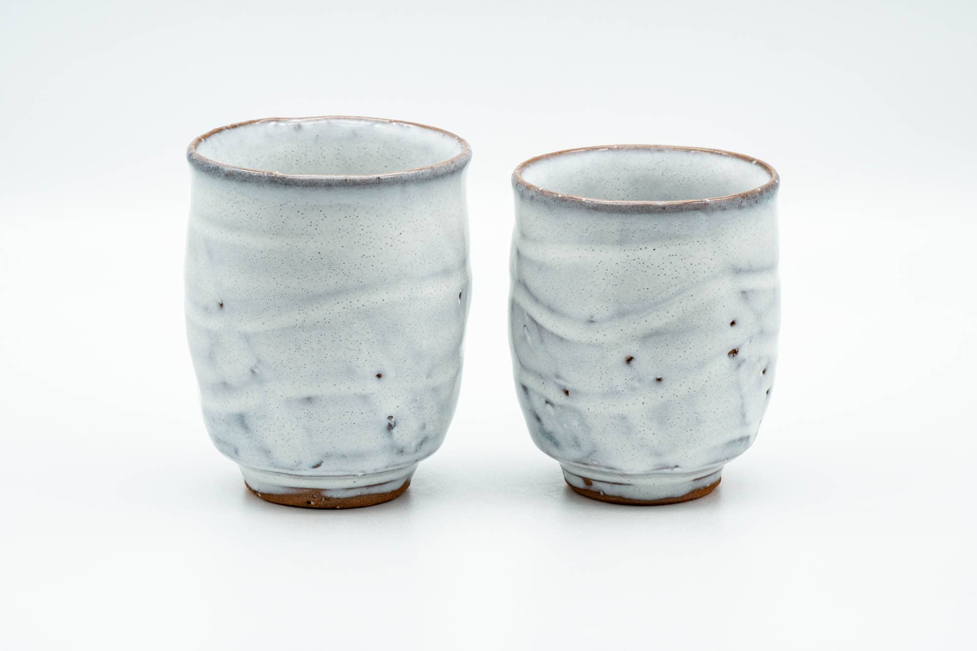 Japanese Teacups - Pair of Milky White Glazed Wavy Meoto Yunomi