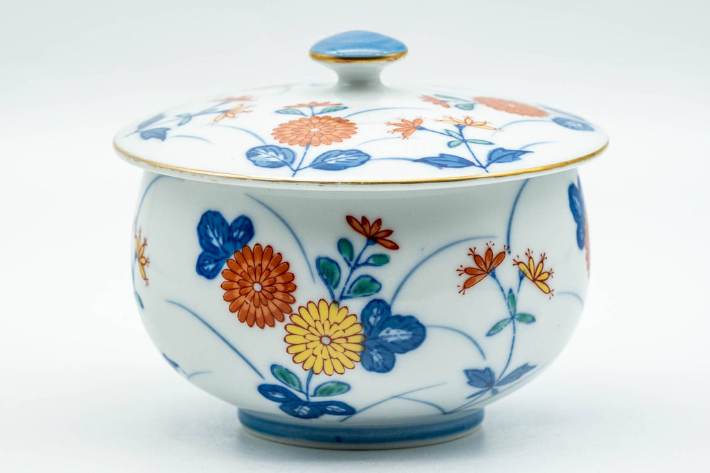 Japanese Teacup - Floral Blue Arita-yaki Lidded Yunomi - 150ml