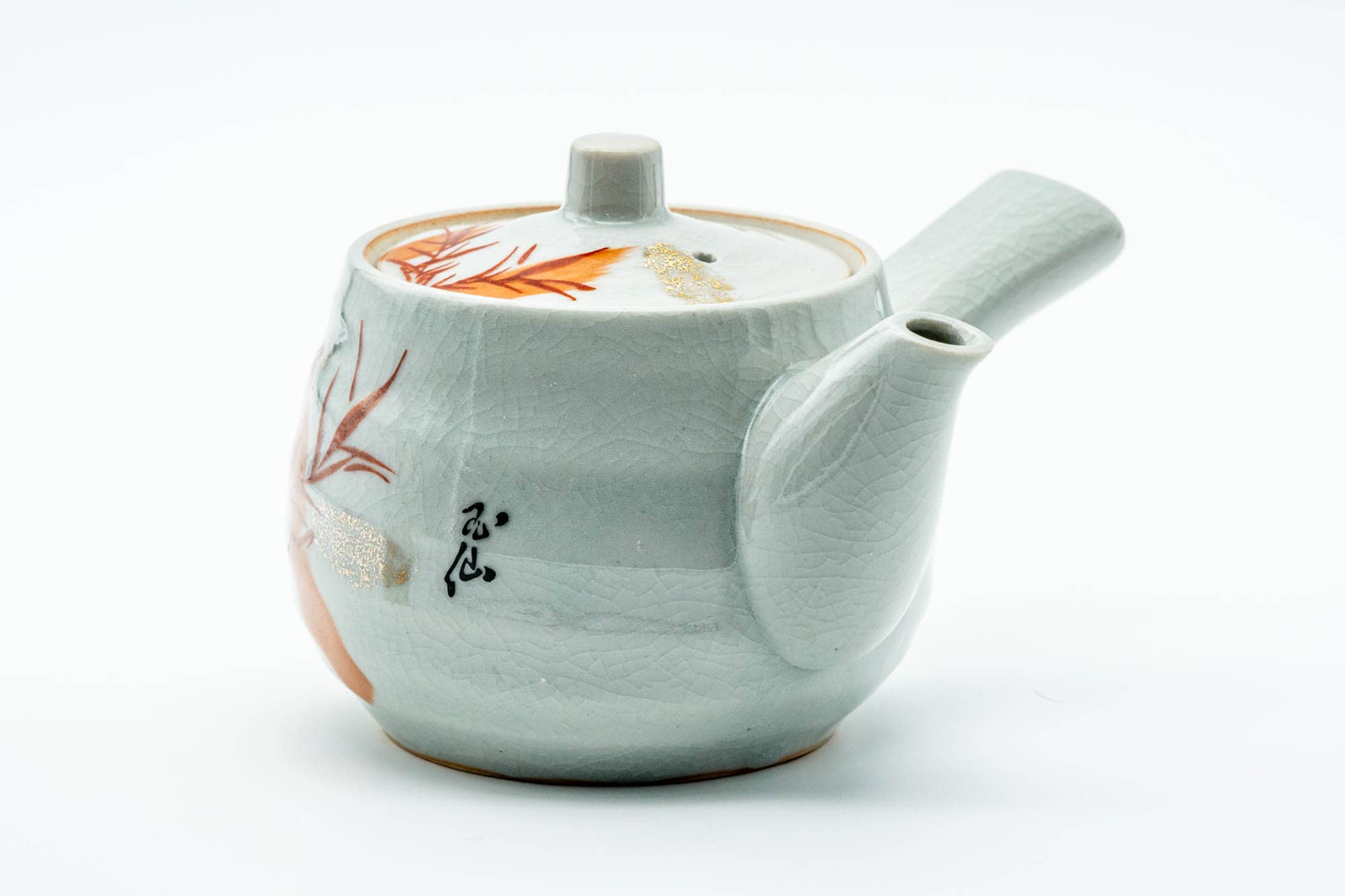 Japanese Kyusu - Red Bamboo Motif Kutani-yaki Porcelain Teapot - 370ml