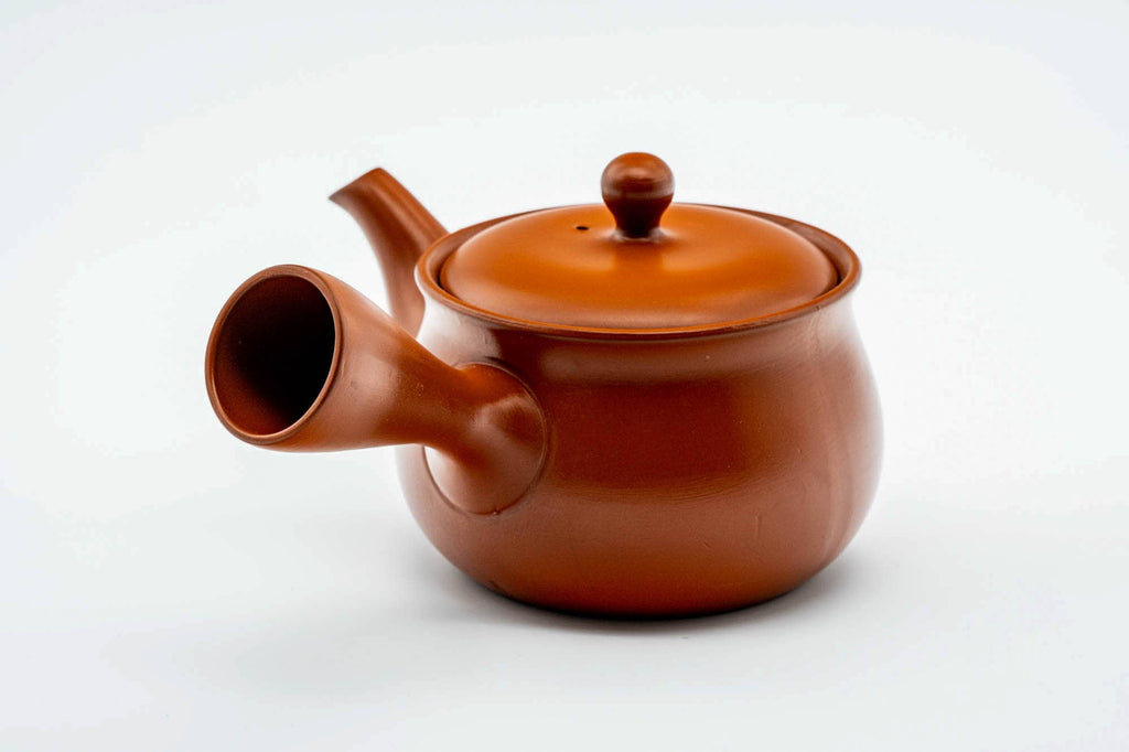 Japanese Kyusu - Round Red Shudei Tokoname-yaki Mesh Teapot - 350ml