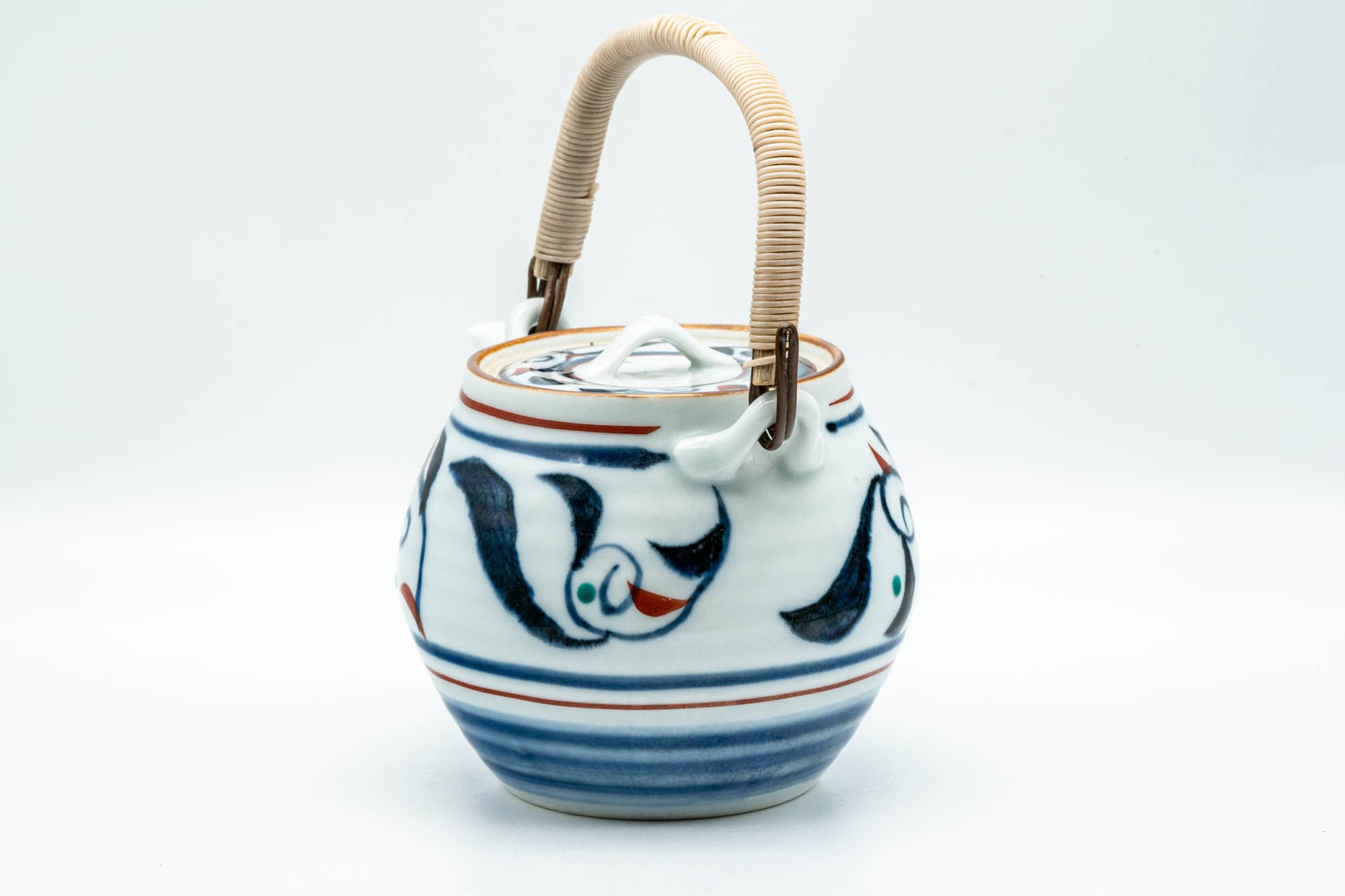 Japanese Dobin - Blue Floral White Porcelain Arita-yaki Debeso Teapot - 400ml