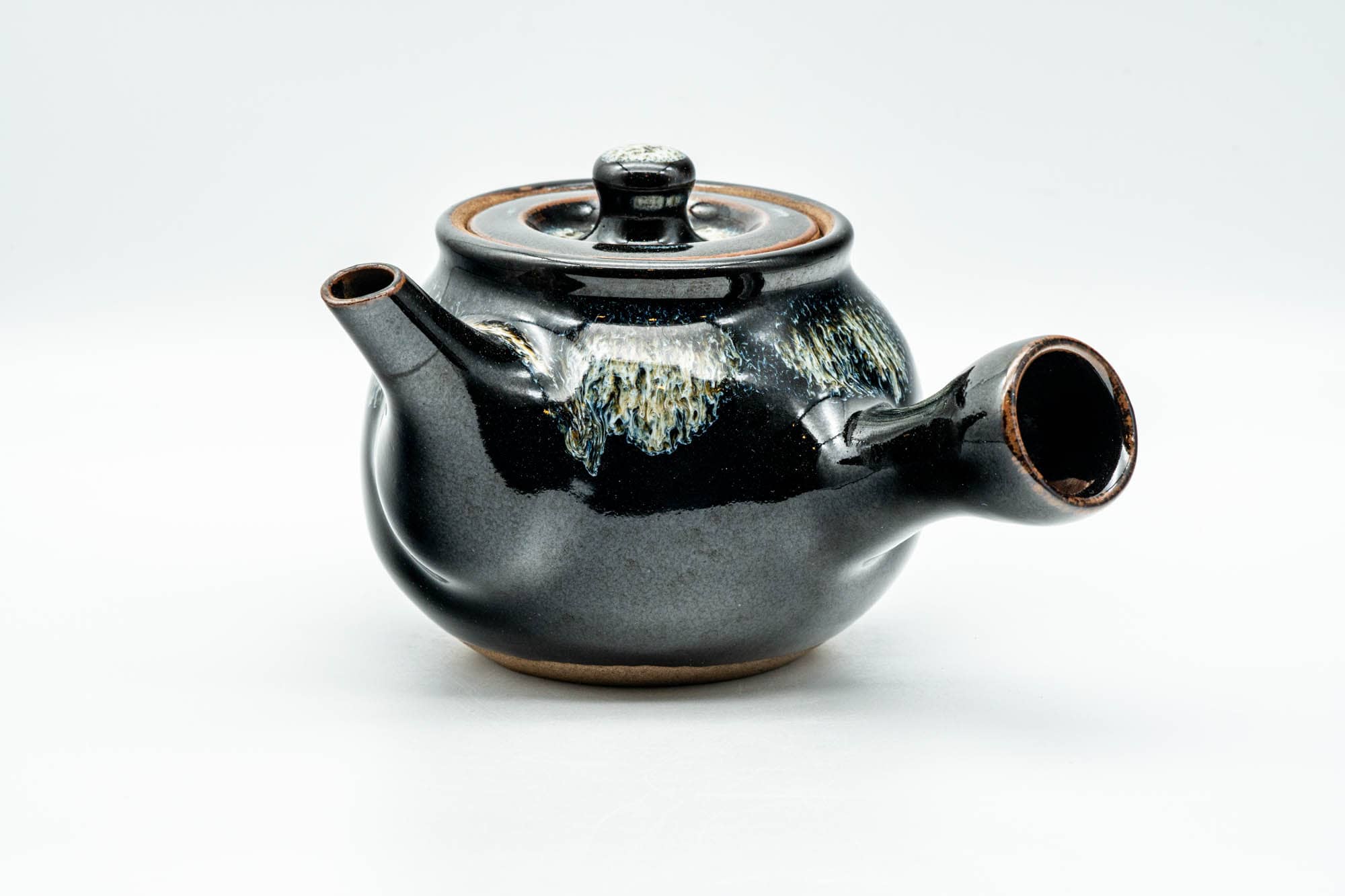 Japanese Kyusu - Jet Black Hare's Fur Drip-Glazed Do-ake Ceramic Filter Teapot - 340ml
