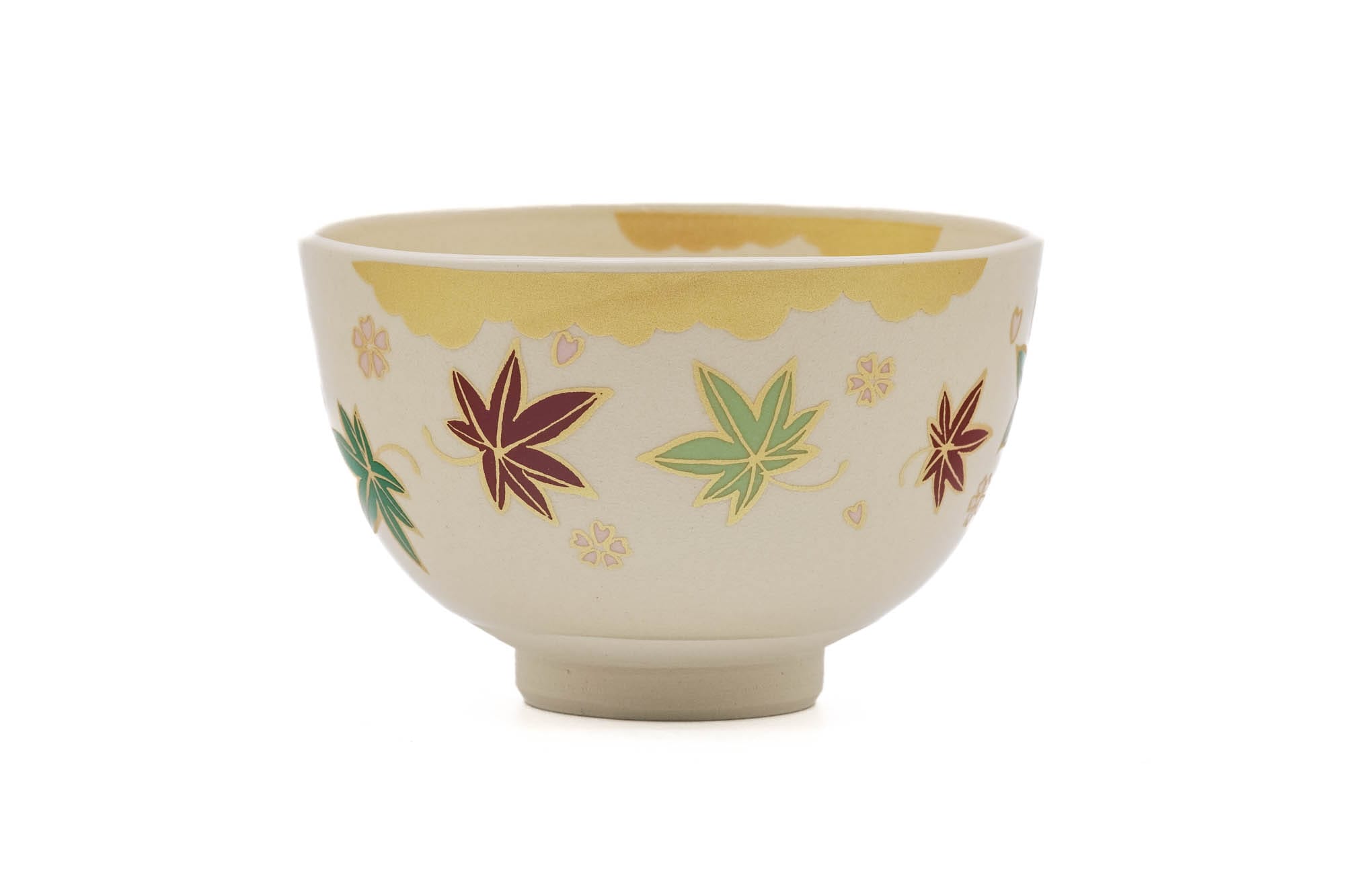 Green Red Momiji Kyo-yaki Matcha Bowl