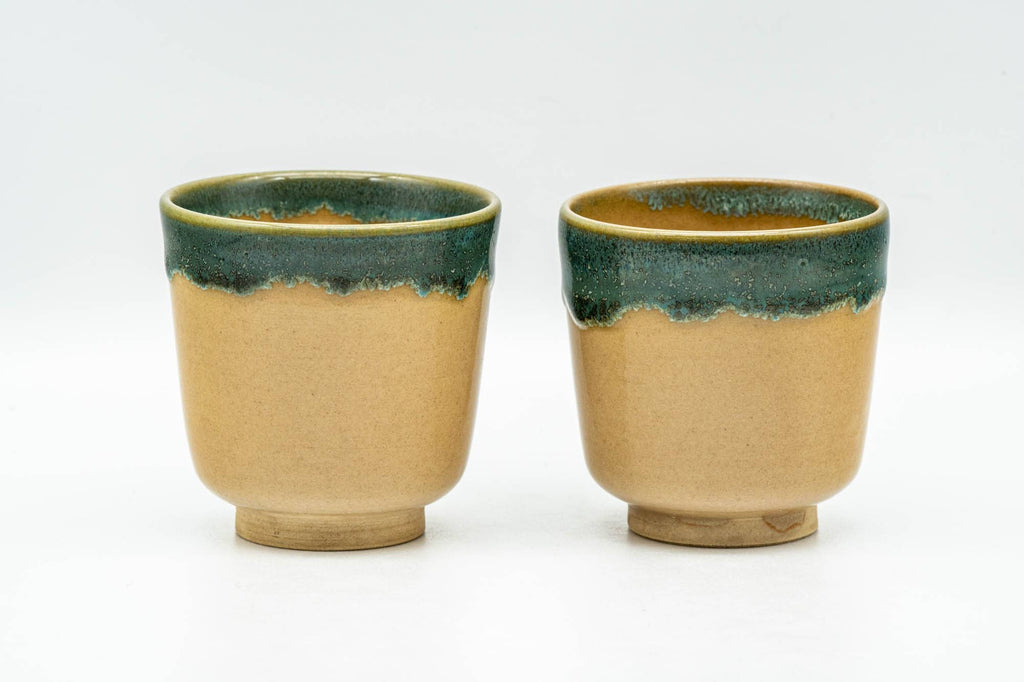 Japanese Teacups - Beige Turquoise Drip-Glazed Agano-yaki Yunomi - 85ml