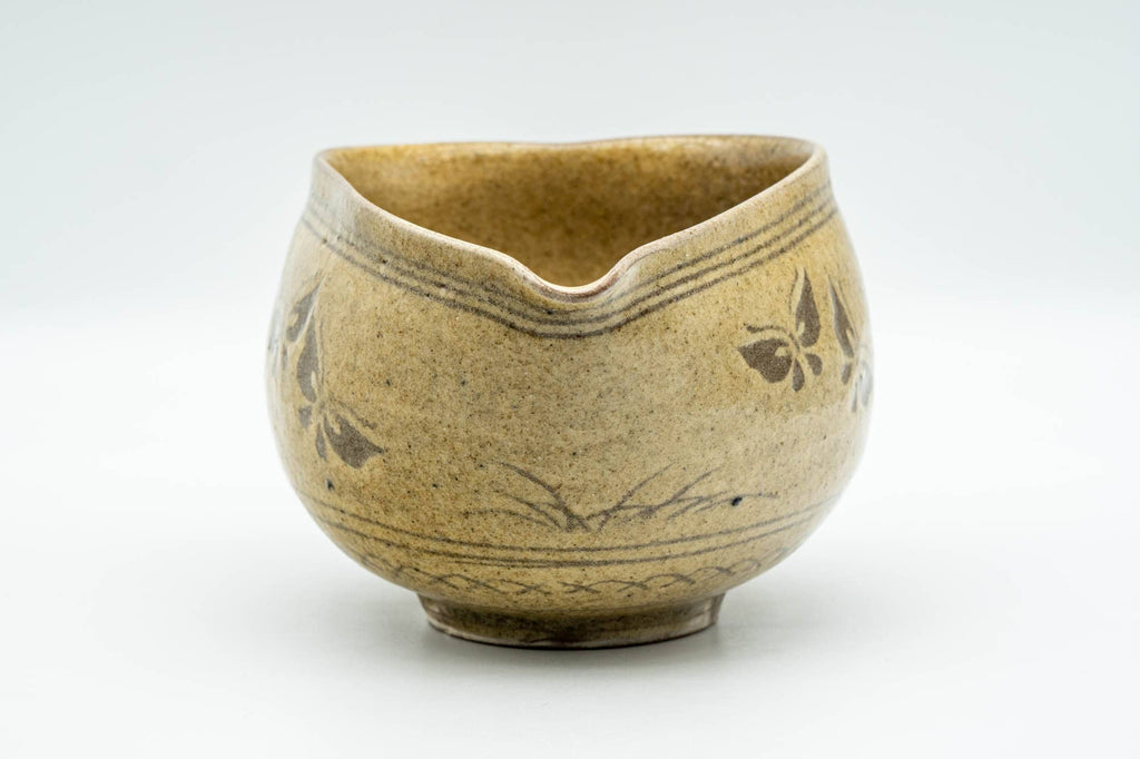 Japanese Katakuchi - Butterflies Beige Glazed Tea Pouring Bowl - 450ml