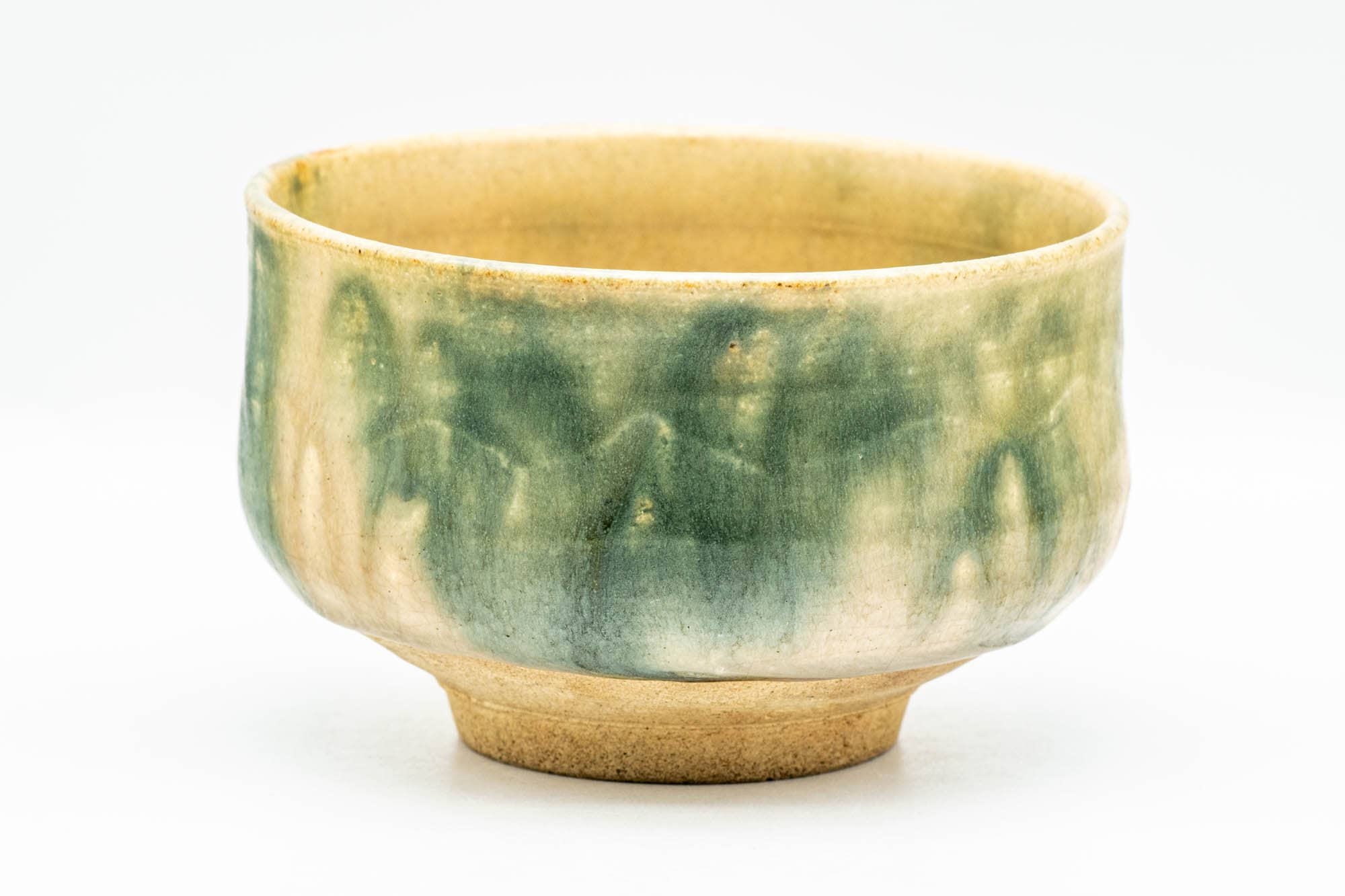 Japanese Matcha Bowl - Green Yellow Drip-Glazed Chawan - 350ml