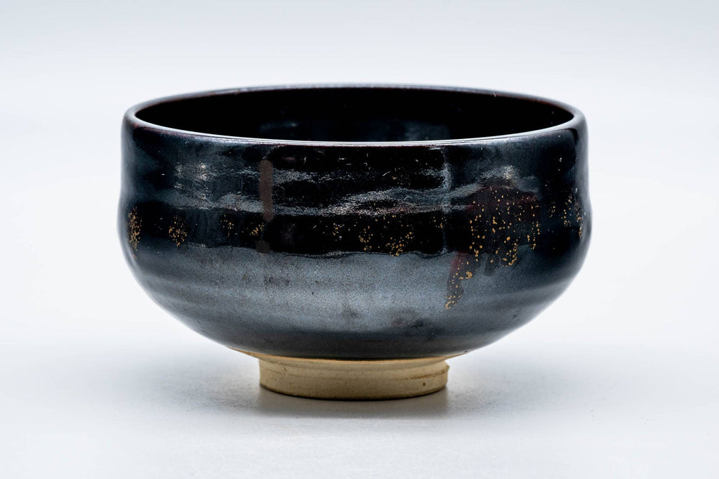 Japanese Matcha Bowl - Jet Black Yellow Speckled Drip-Glazed Chawan - 250ml