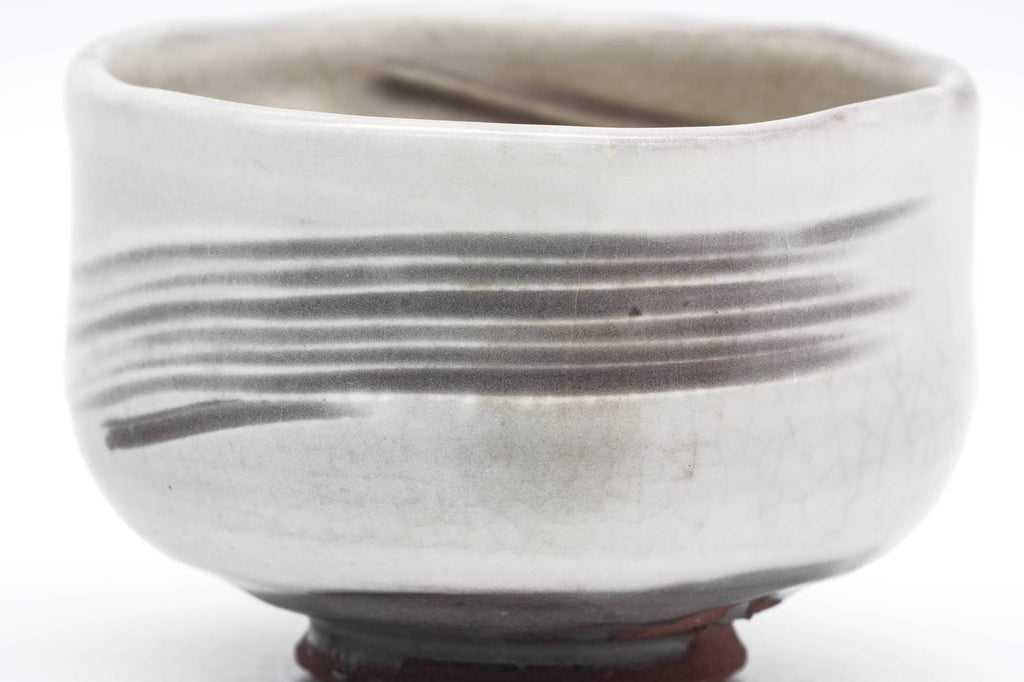 Japanese Matcha Bowl - Milky White Grey Hakeme Glazed Chawan - 100ml