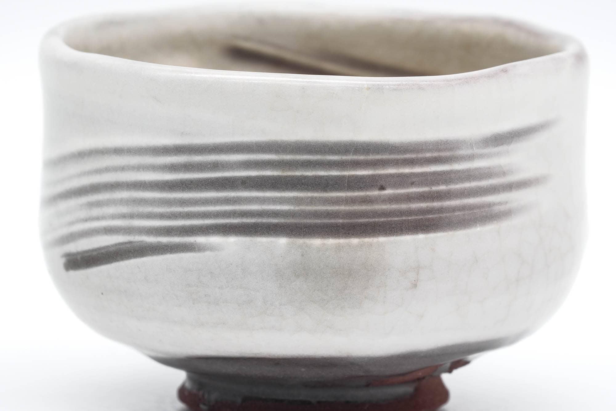 Japanese Matcha Bowl - Milky White Grey Hakeme Glazed Chawan - 100ml