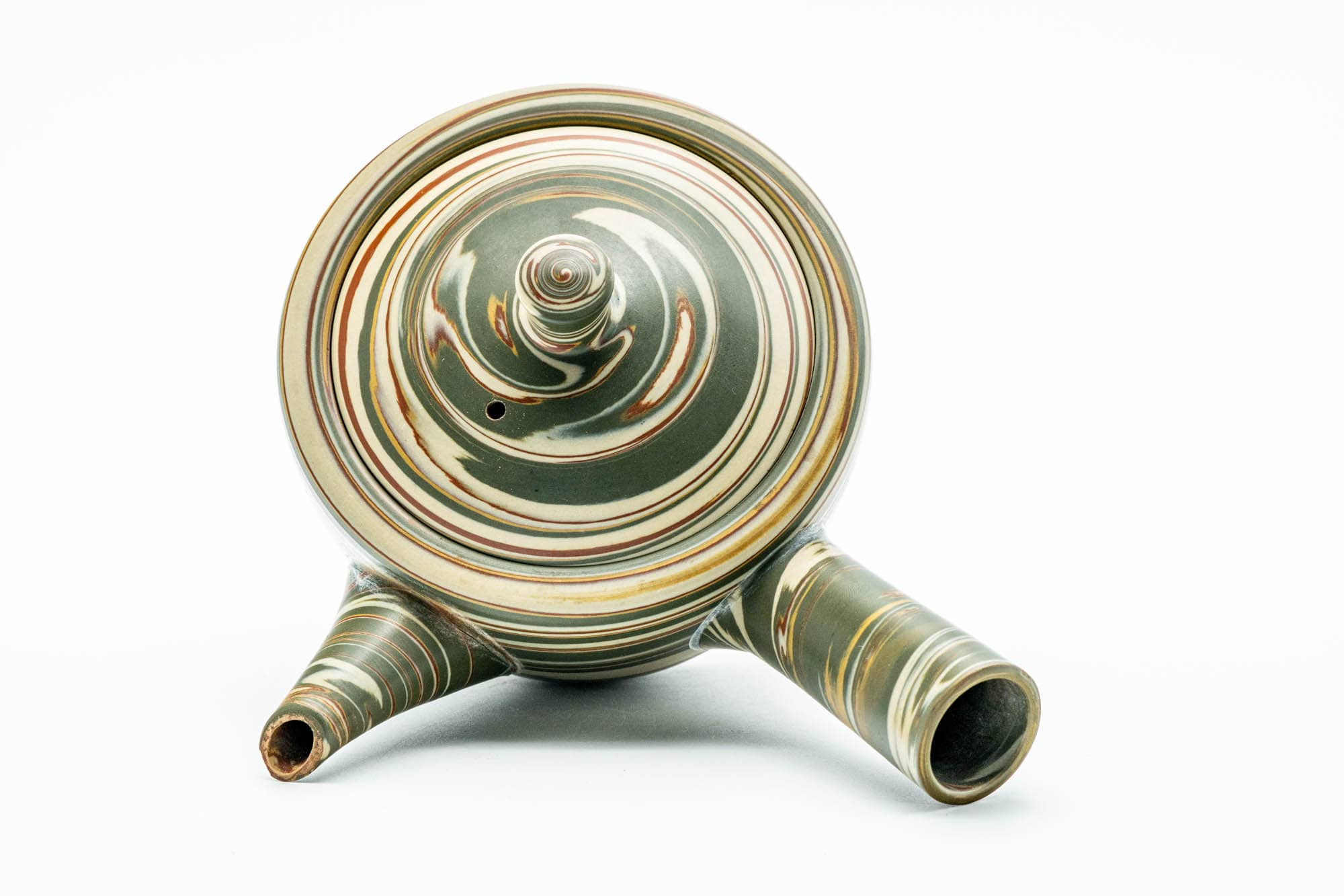 Japanese Kyusu - Green Marbled Nerikomi Weathered Tokoname-yaki Teapot - 220ml