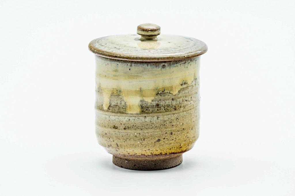 Japanese Teacup - Beige Drip-Glazed Spiraling Lidded Yunomi - 120ml