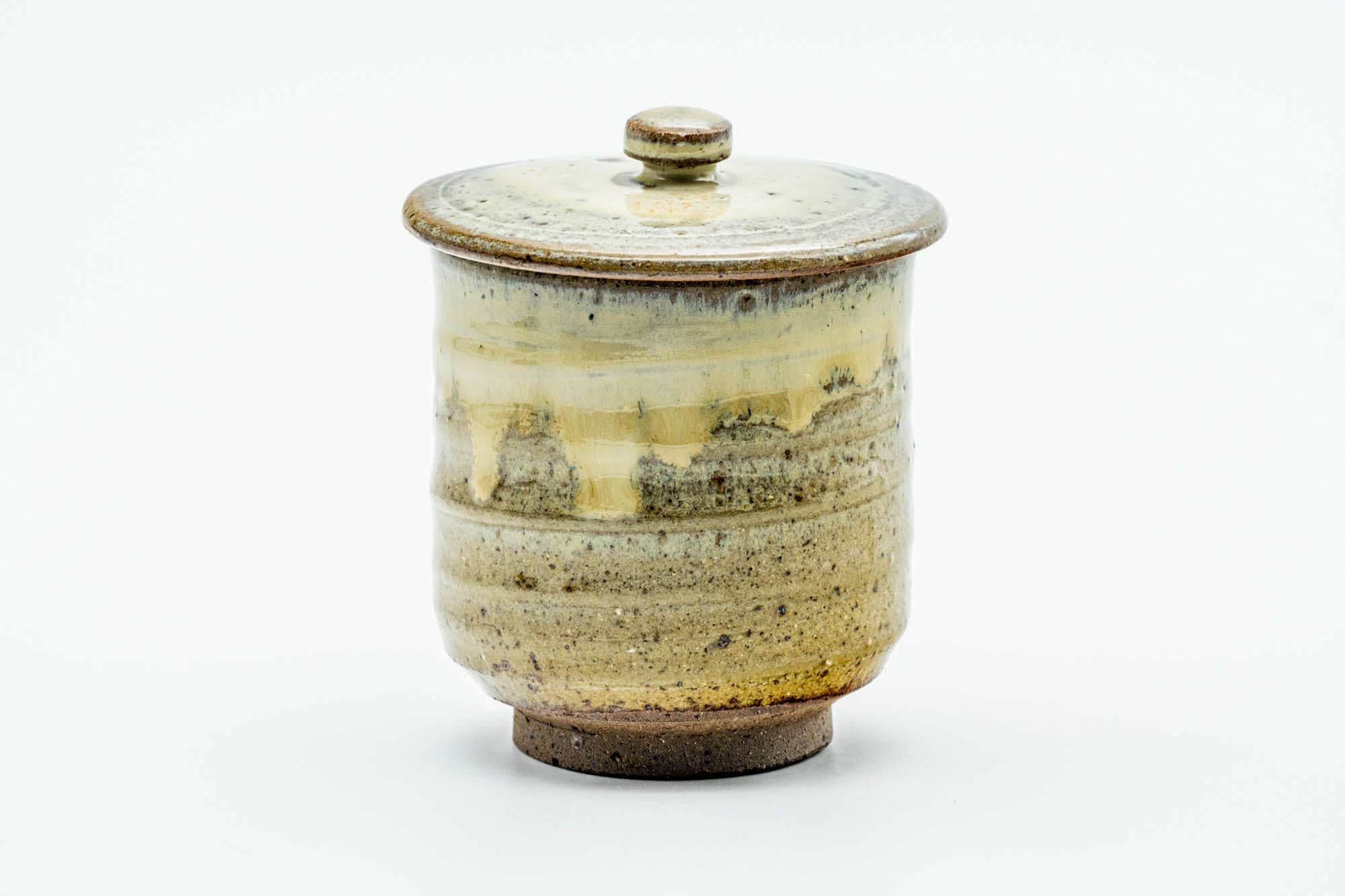 Japanese Teacup - Beige Drip-Glazed Spiraling Lidded Yunomi - 120ml