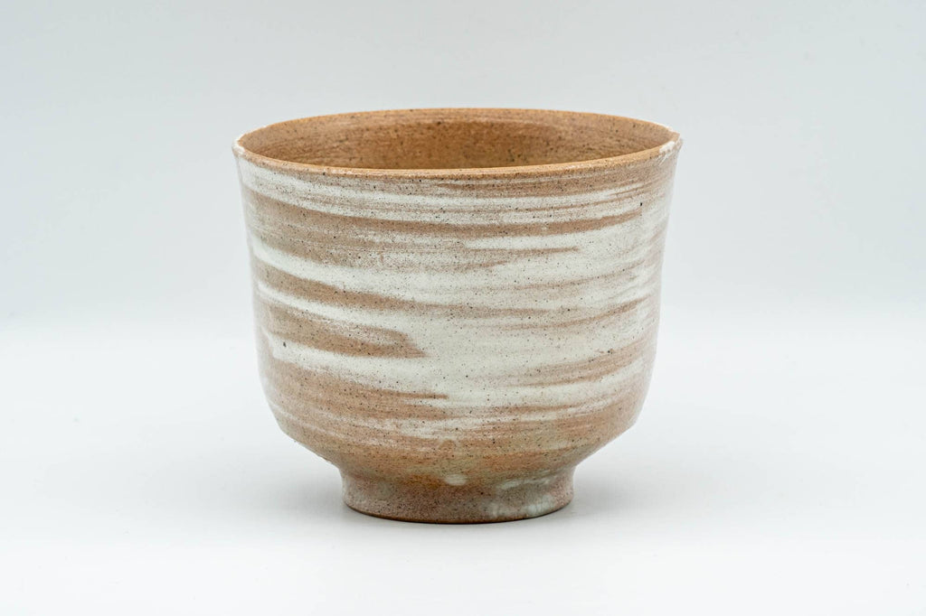 Japanese Matcha Bowl - Beige White Hakeme Glazed Hantsutsu-gata Chawan - 300ml