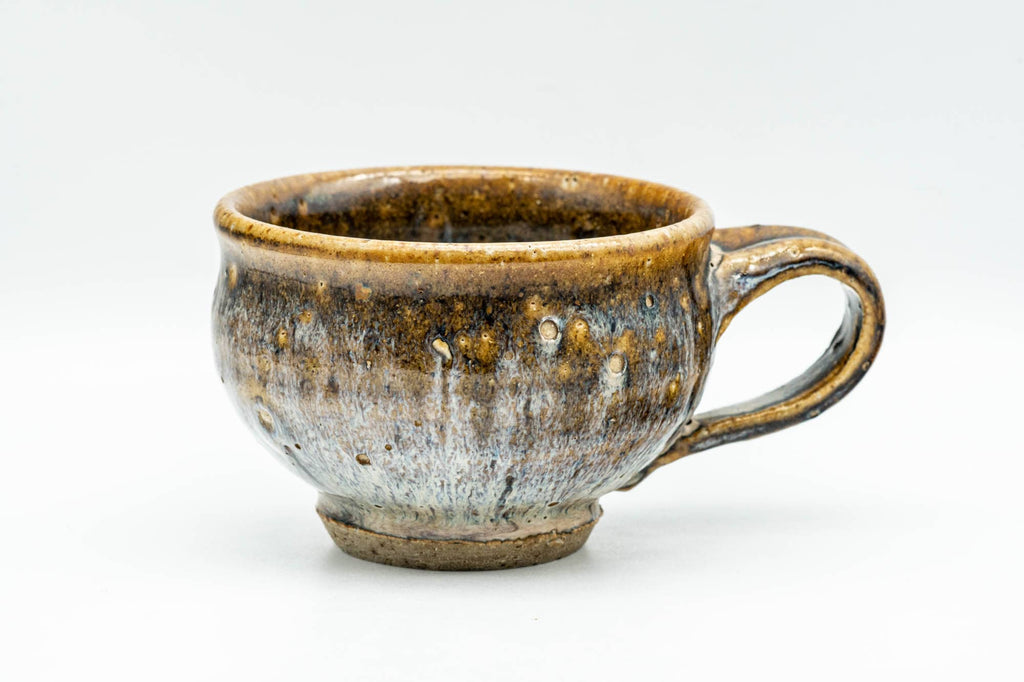 Japanese Teacup - Brown White Drip-Glazed Rear-Handled Ushirode Yunomi - 150ml