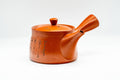 Japanese Kyusu - Calligraphy Engraved Red Shudei Tokoname-yaki Mesh Teapot - 400ml