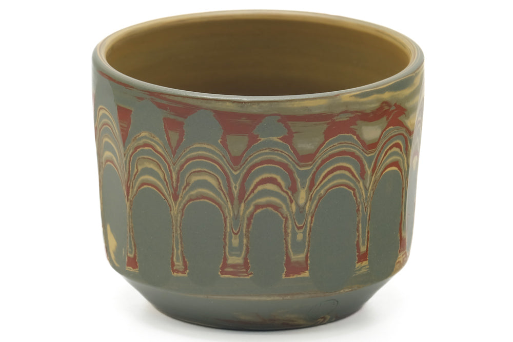 Japanese Teacup - Faceted Green Yellow Red Nerikomi Yunomi - 110ml